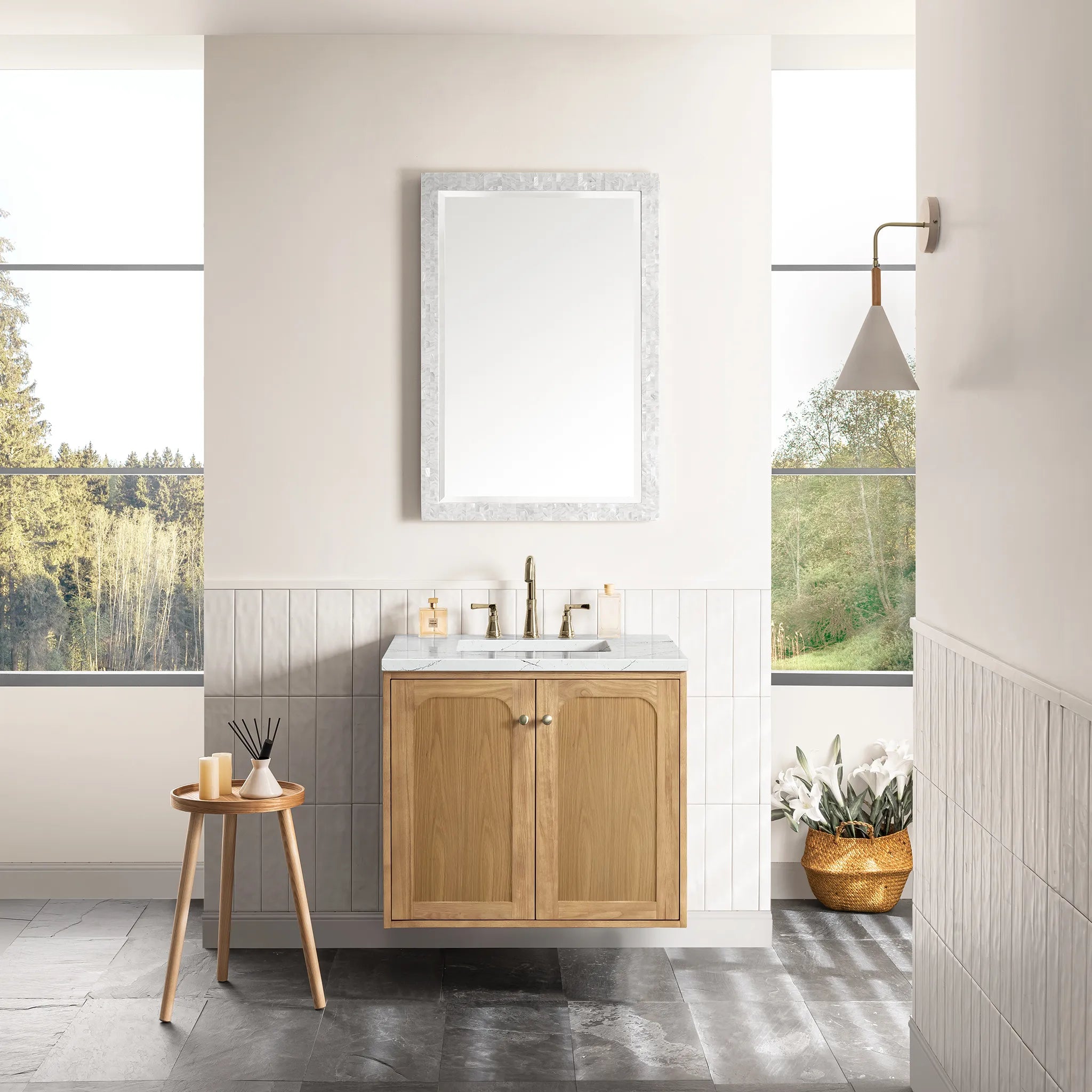 30" Laurent Single Vanity in Light Natural Oak-Ethereal Noctis Silestone-8" Widespread image 3