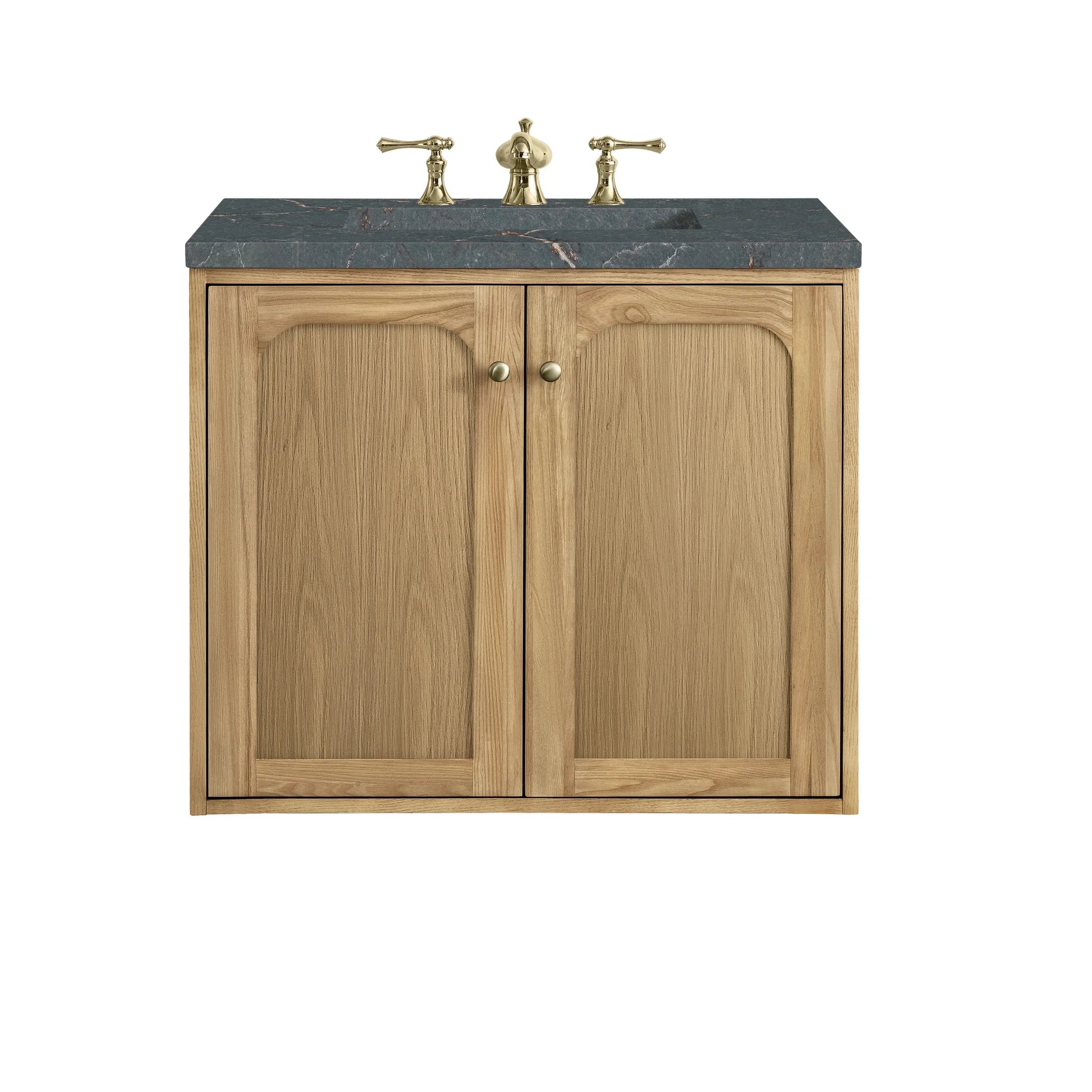 30" Laurent Single Vanity in Light Natural Oak-Parisien Bleu Silestone-8" Widespread image 1