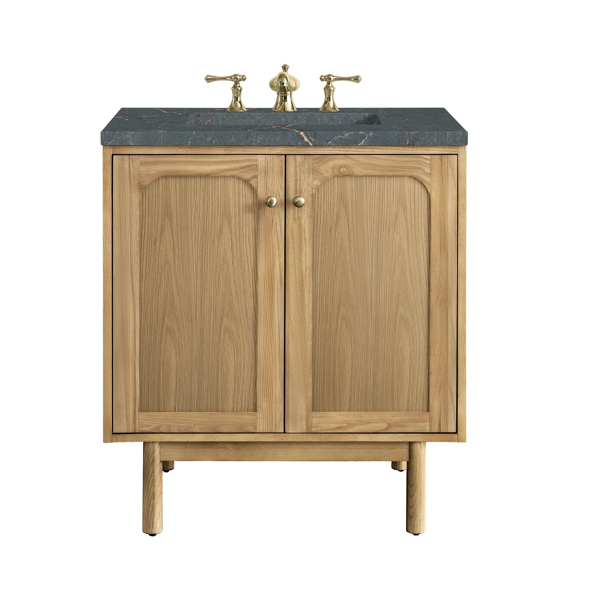 30" Laurent Single Vanity in Light Natural Oak-Parisien Bleu Silestone-8" Widespread image