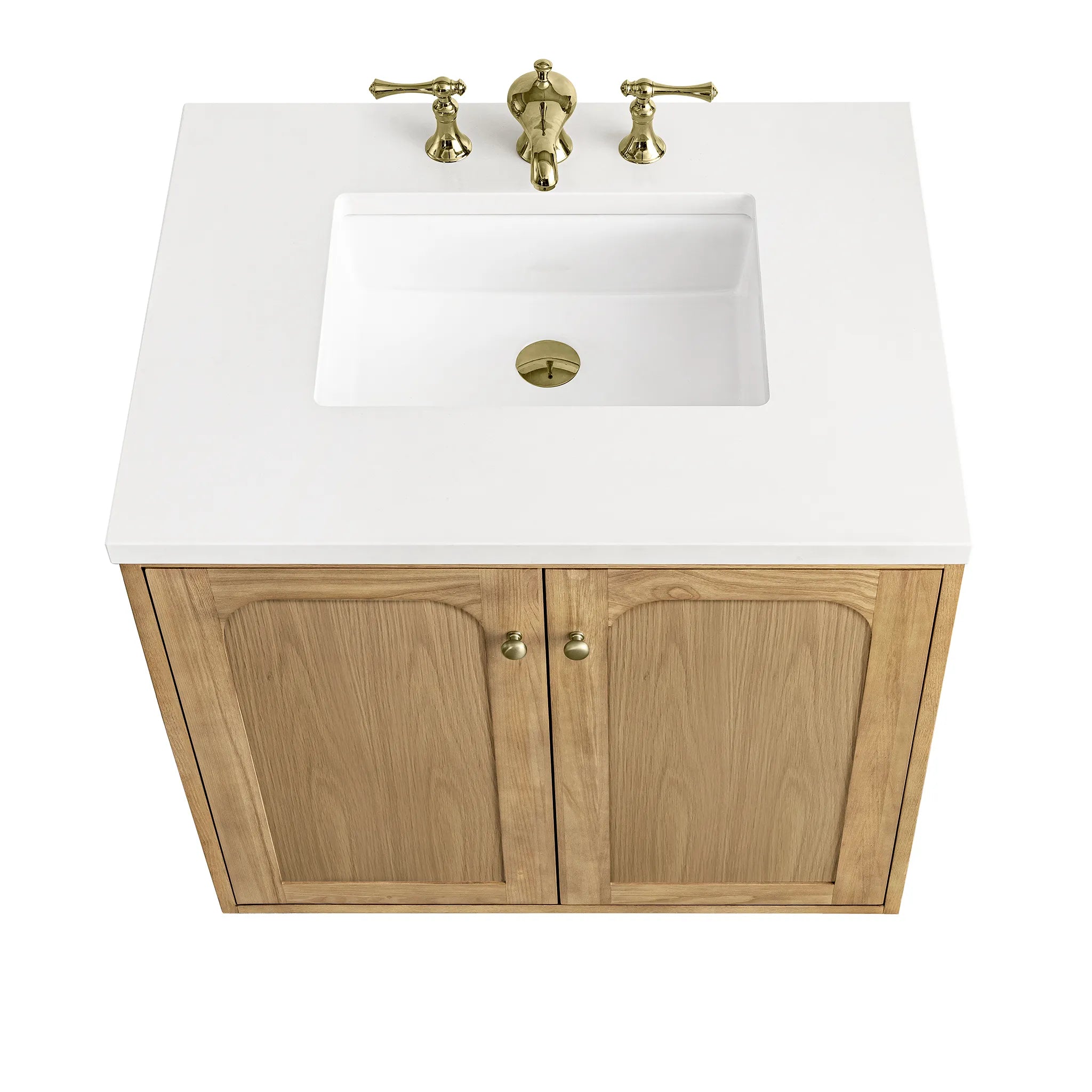 30" Laurent Single Vanity in Light Natural Oak-White Zeus Silestone-8" Widespread image 12