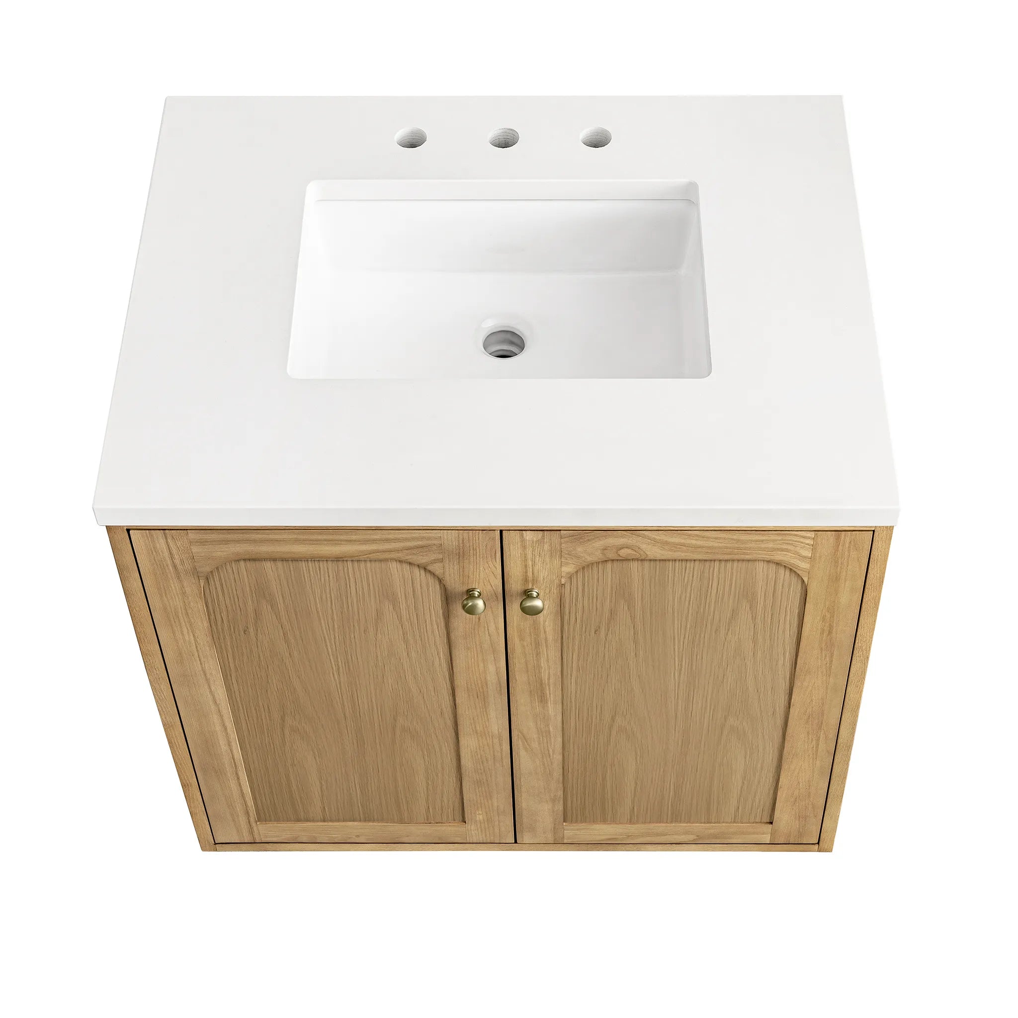 30" Laurent Single Vanity in Light Natural Oak-White Zeus Silestone-8" Widespread image 13