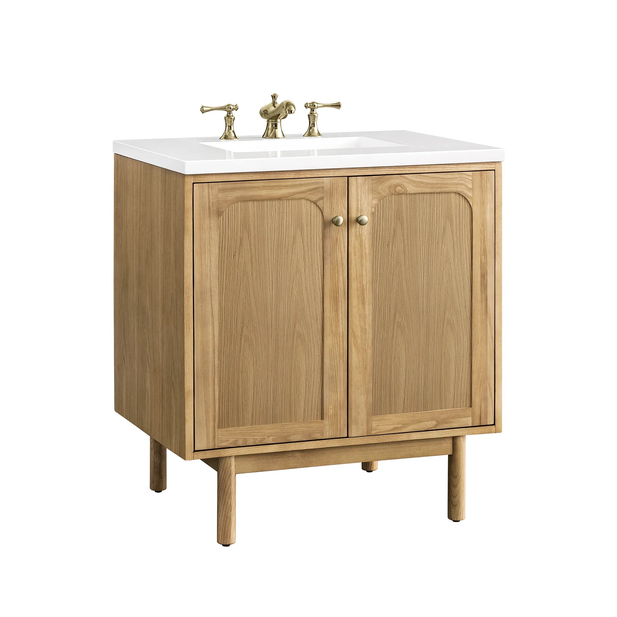 30" Laurent Single Vanity in Light Natural Oak-White Zeus Silestone-8" Widespread image 16