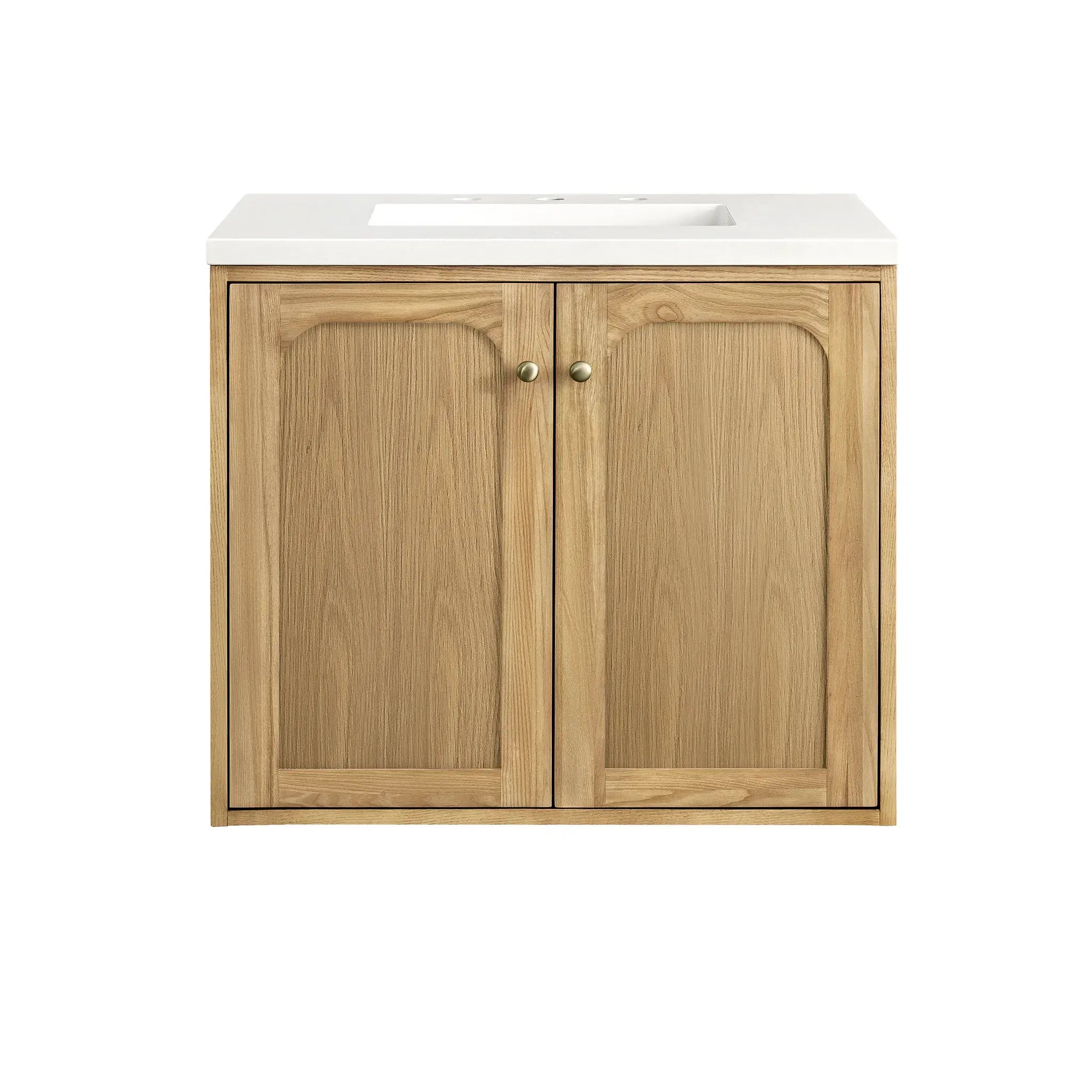 30" Laurent Single Vanity in Light Natural Oak-White Zeus Silestone-8" Widespread image 3