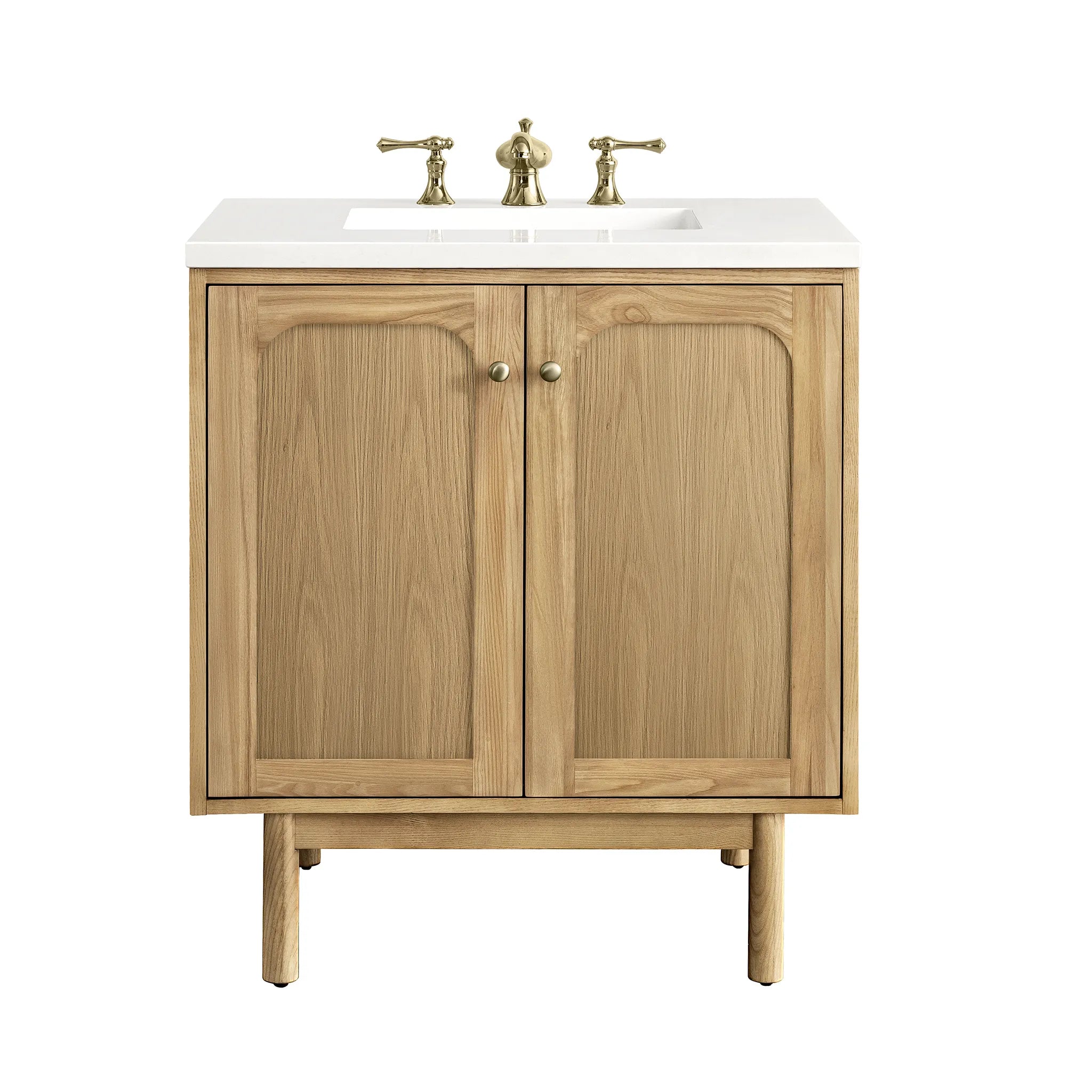 30" Laurent Single Vanity in Light Natural Oak-White Zeus Silestone-8" Widespread image