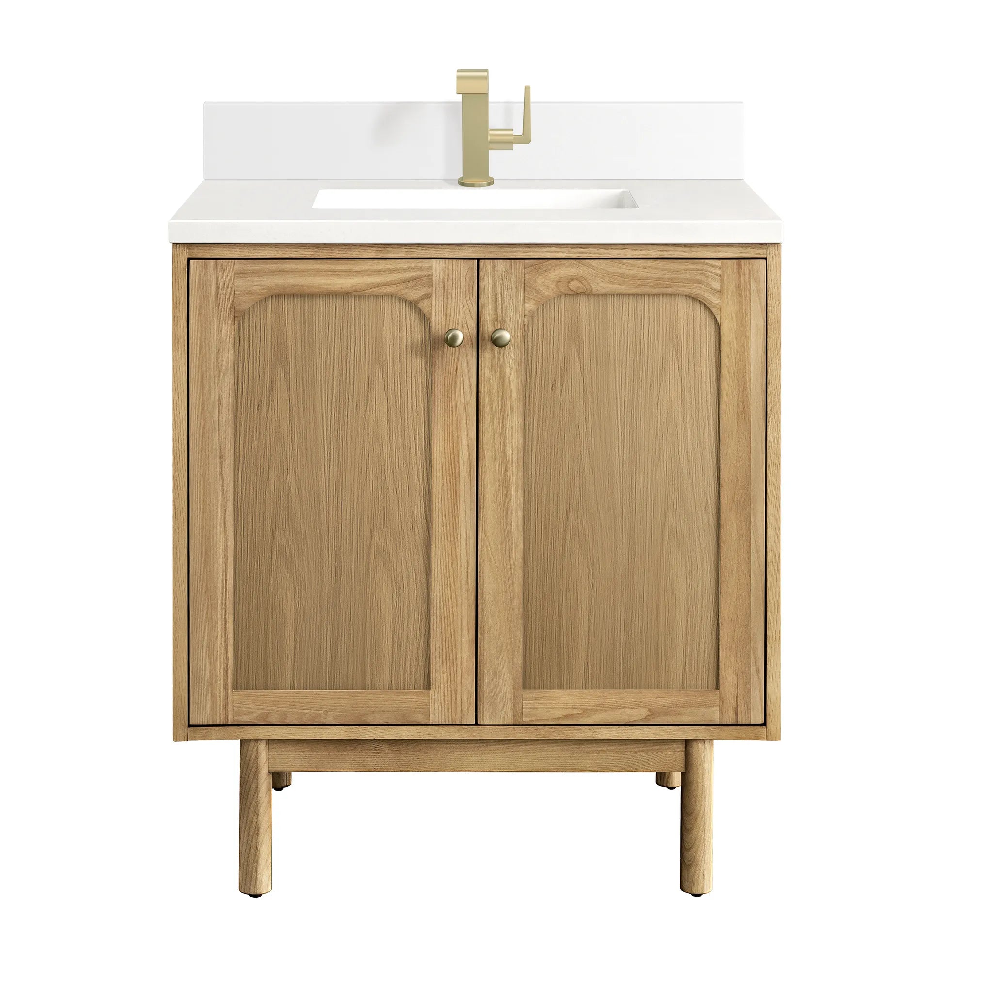 30" Laurent Single Vanity in Light Natural Oak-White Zeus Silestone & Backsplash-Single Hole image 1