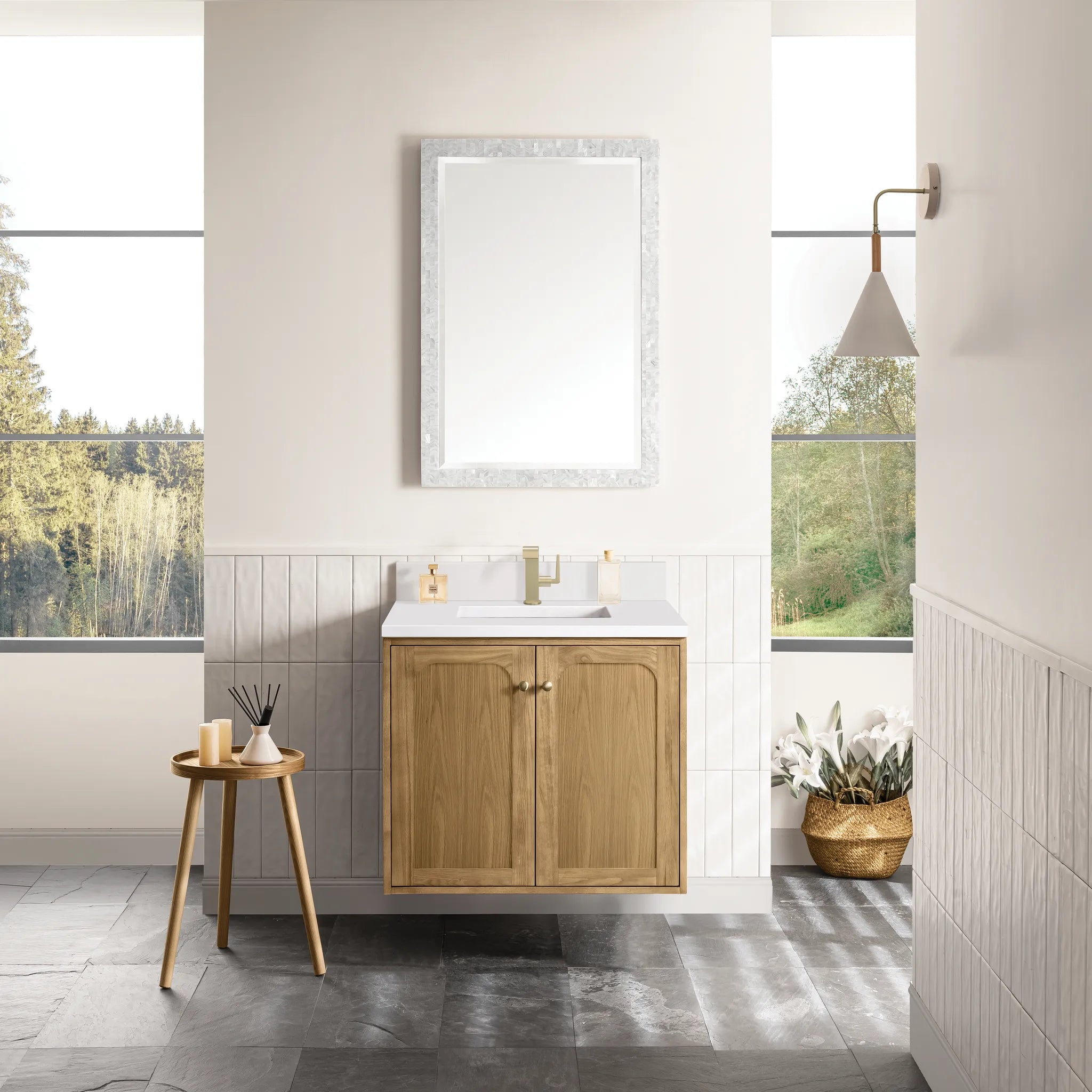 30" Laurent Single Vanity in Light Natural Oak-White Zeus Silestone & Backsplash-Single Hole image 3