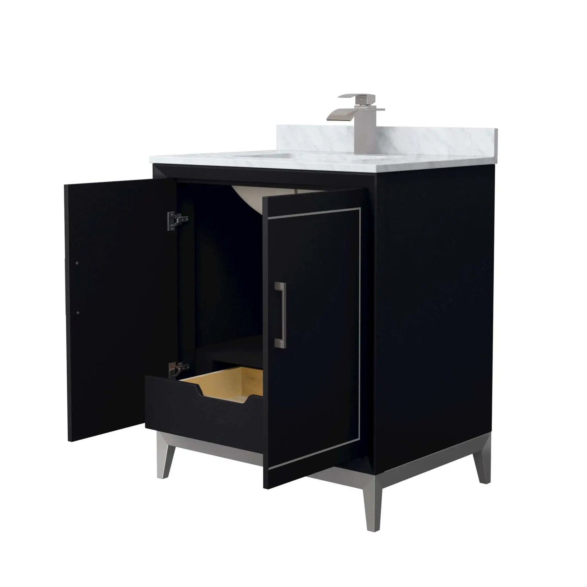 30" Marlena Single Bathroom Vanity in Black with Brushed Nickel Trim by Wyndham