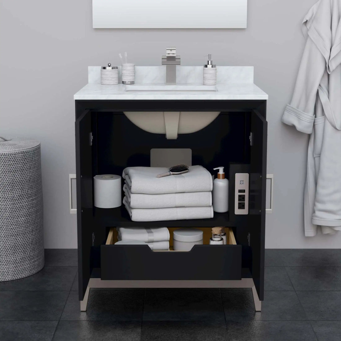 30" Marlena Single Bathroom Vanity in Black with Brushed Nickel Trim by Wyndham
