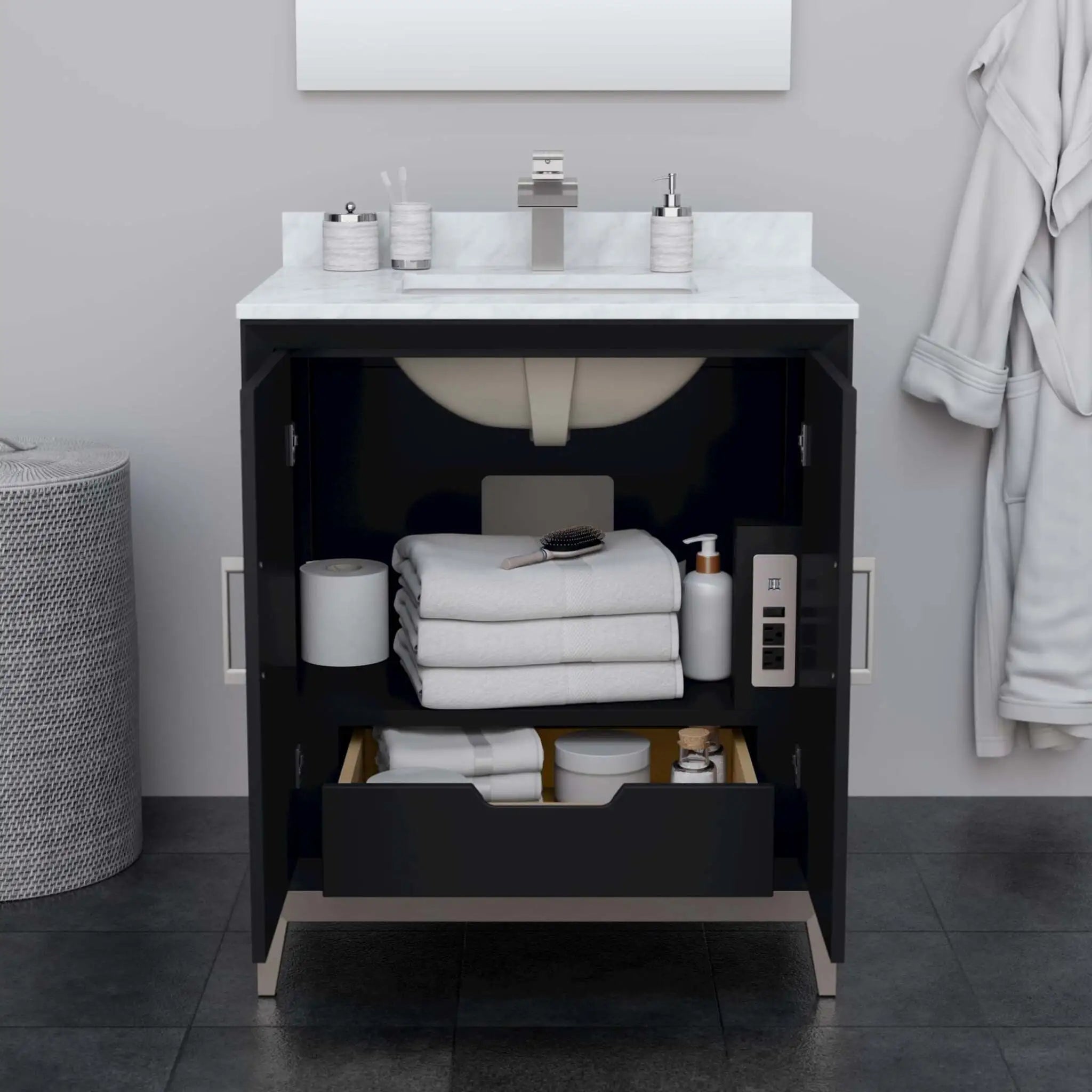 30" Marlena Single Bathroom Vanity in Black with Brushed Nickel Trim by Wyndham