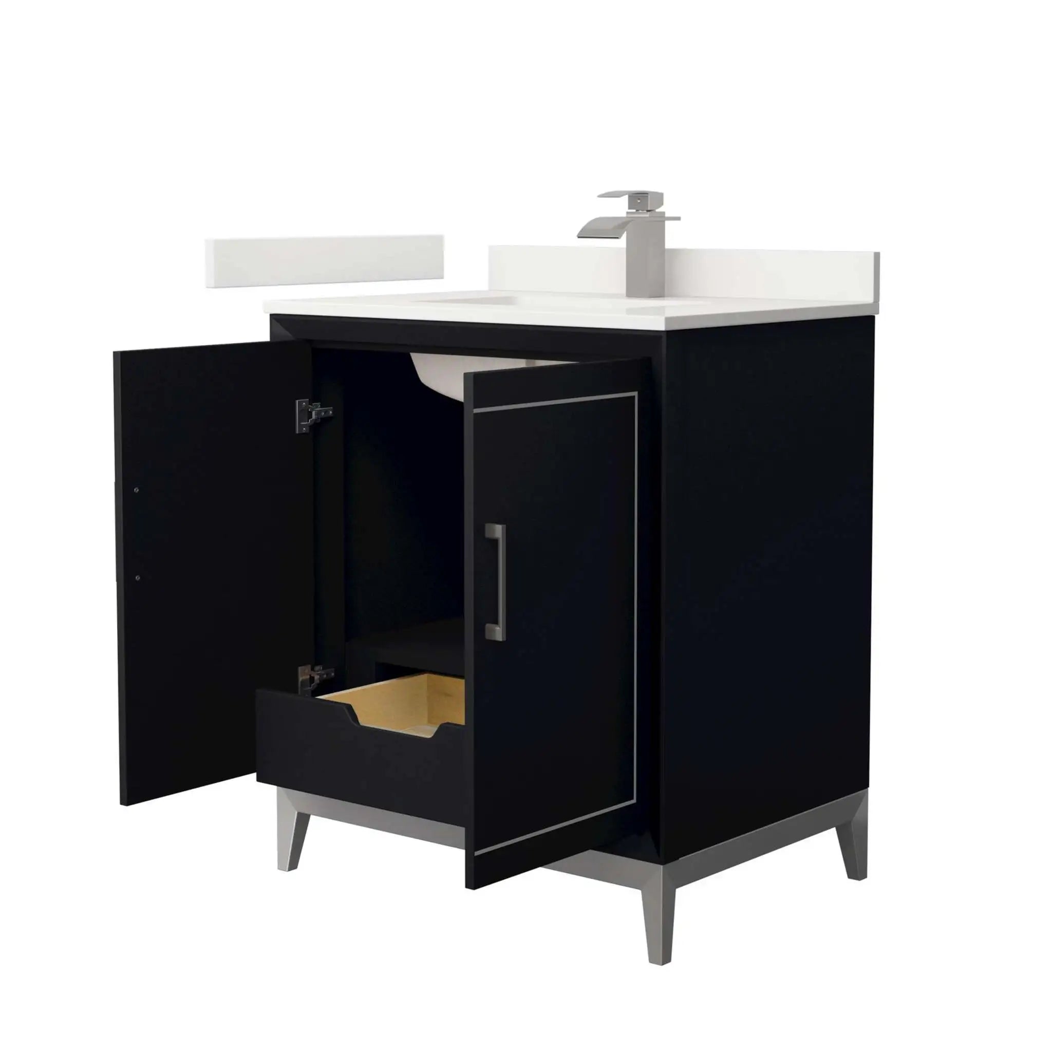 30" Marlena Single Bathroom Vanity in Black with Brushed Nickel Trim by Wyndham