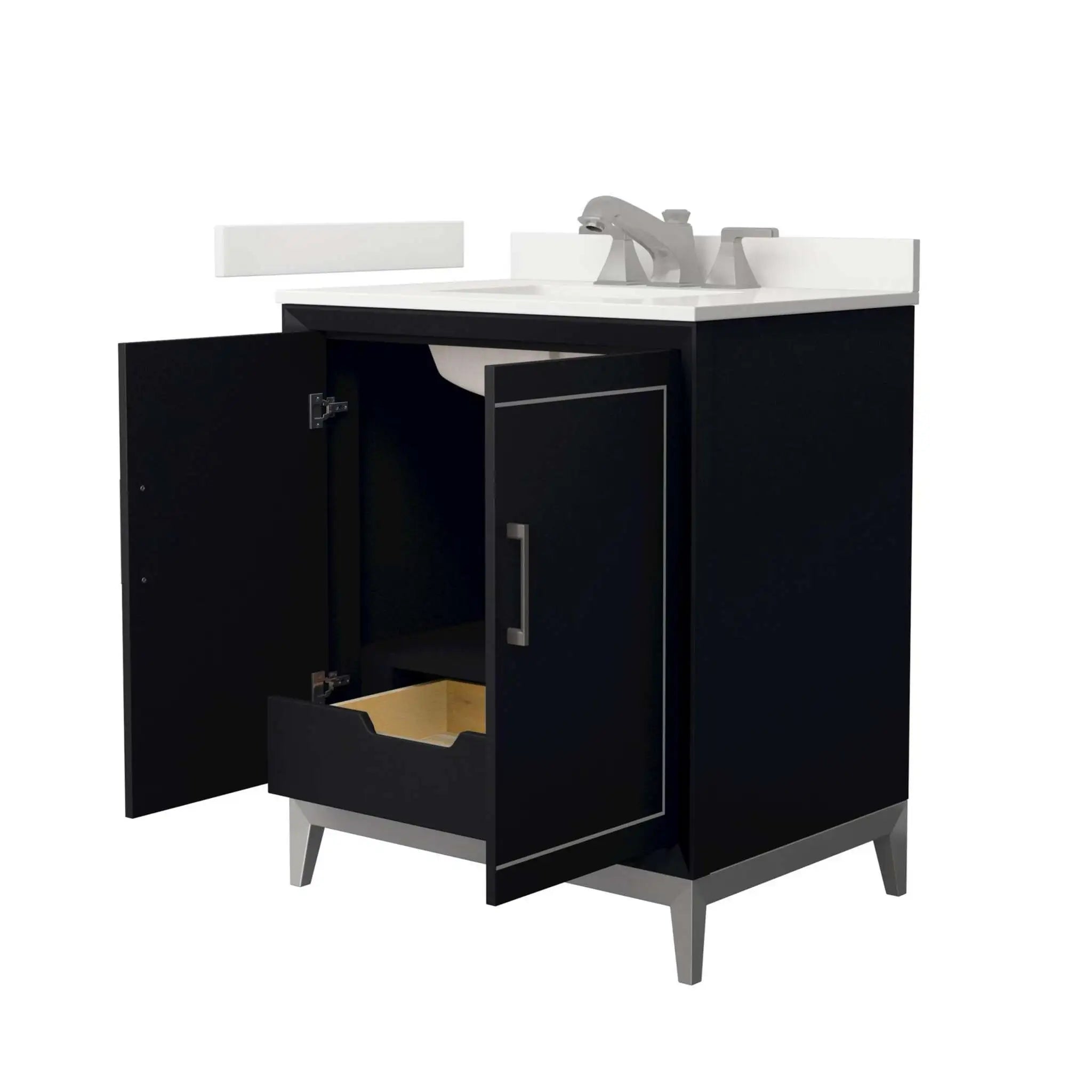 30" Marlena Single Bathroom Vanity in Black with Brushed Nickel Trim by Wyndham