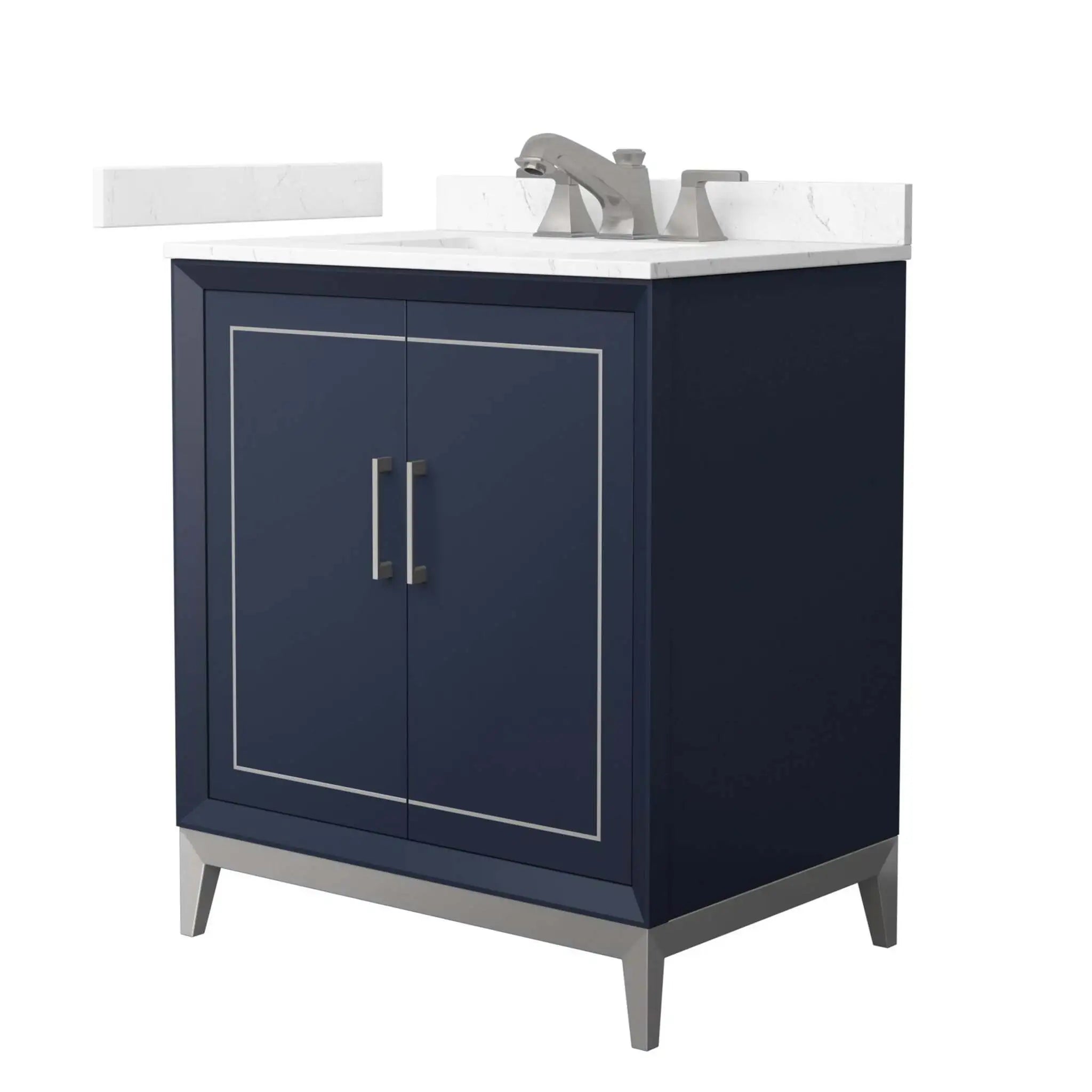 30" Marlena Single Bathroom Vanity in Dark Blue with Brushed Nickel Trim by Wyndham