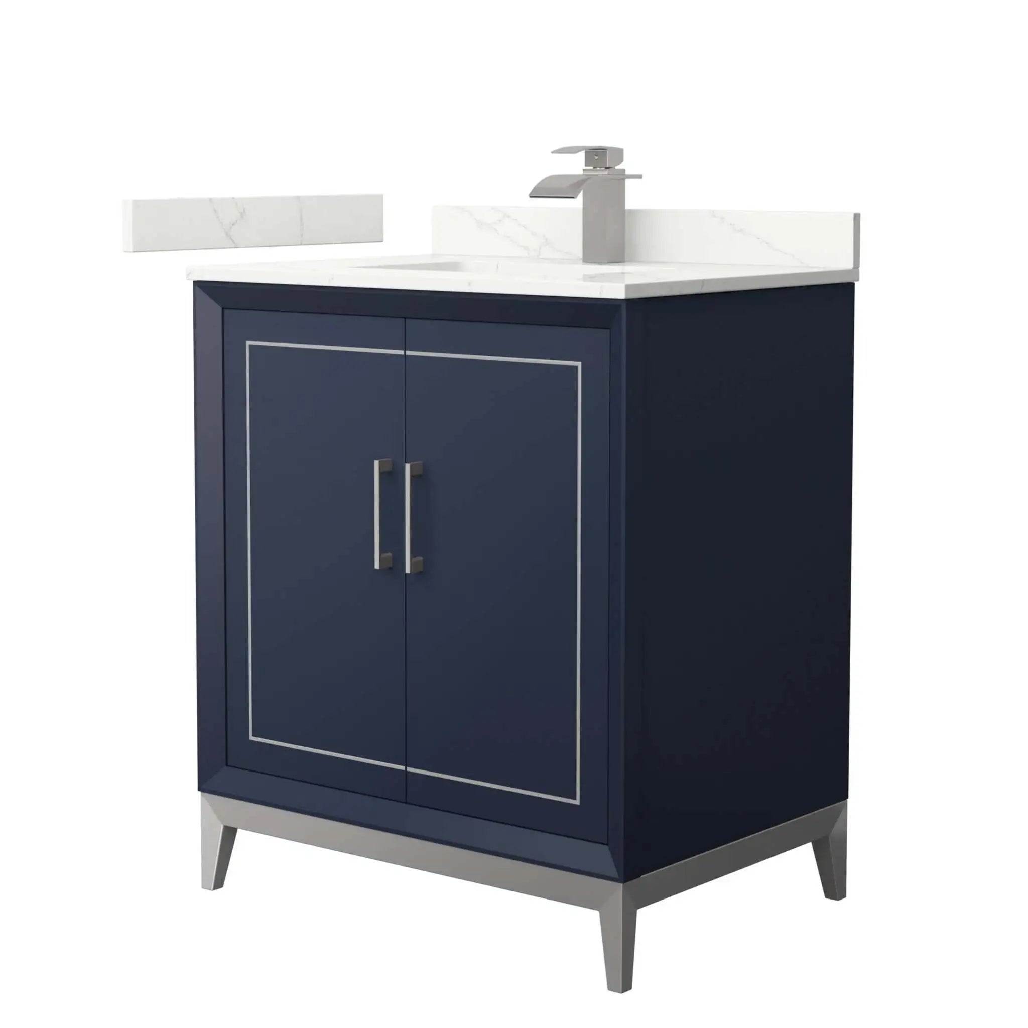 30" Marlena Single Bathroom Vanity in Dark Blue with Brushed Nickel Trim by Wyndham