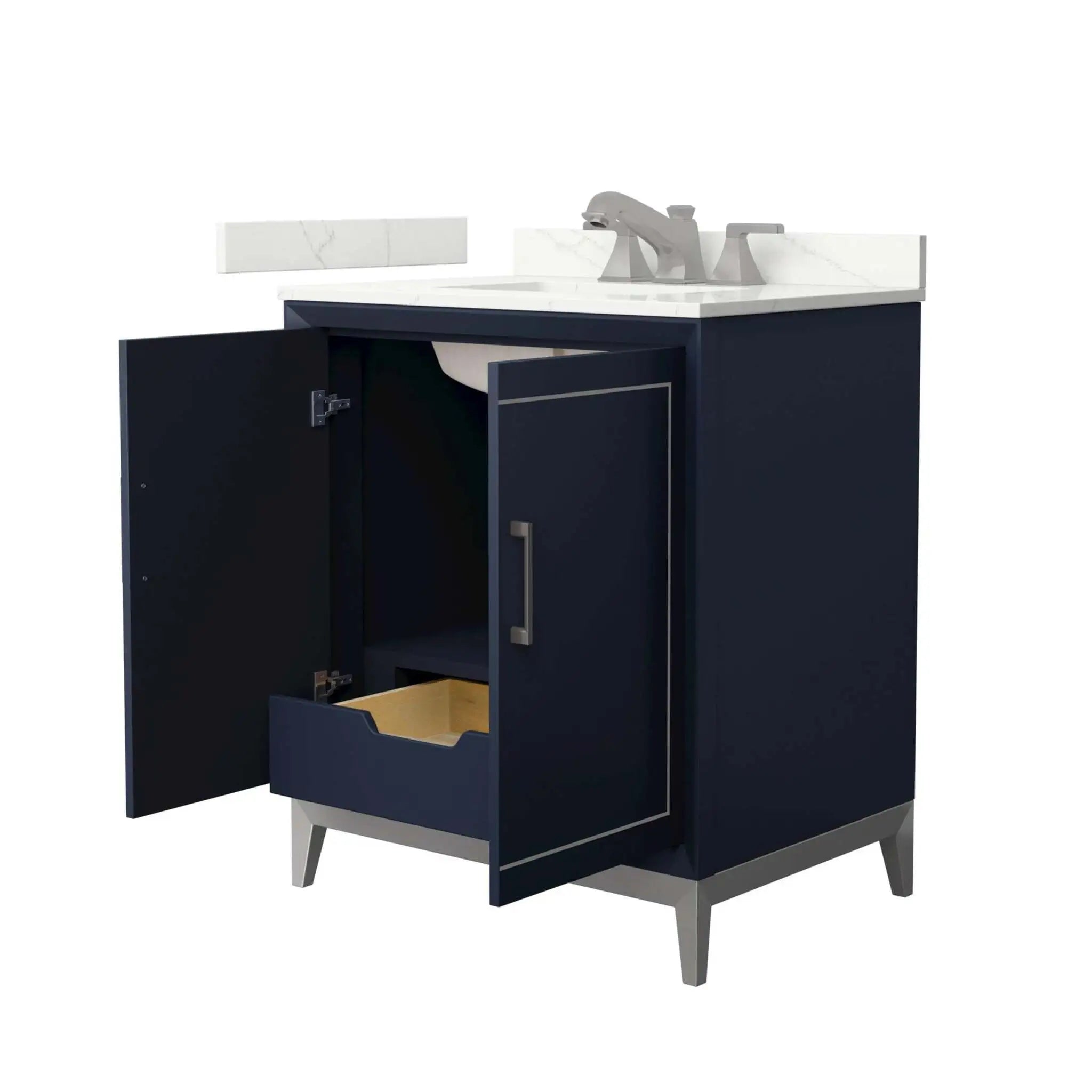 30" Marlena Single Bathroom Vanity in Dark Blue with Brushed Nickel Trim by Wyndham