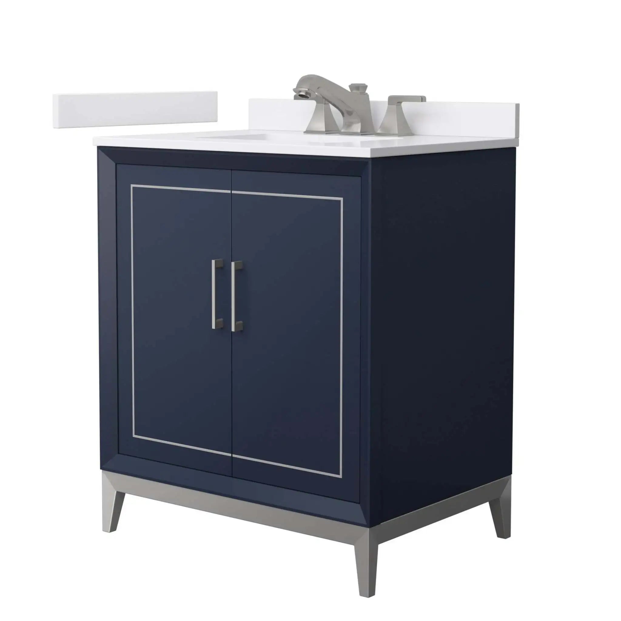 30" Marlena Single Bathroom Vanity in Dark Blue with Brushed Nickel Trim by Wyndham
