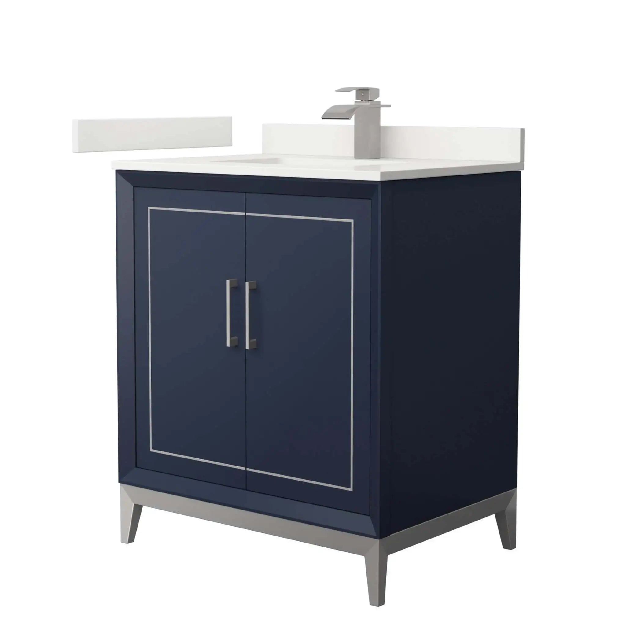 30" Marlena Single Bathroom Vanity in Dark Blue with Brushed Nickel Trim by Wyndham