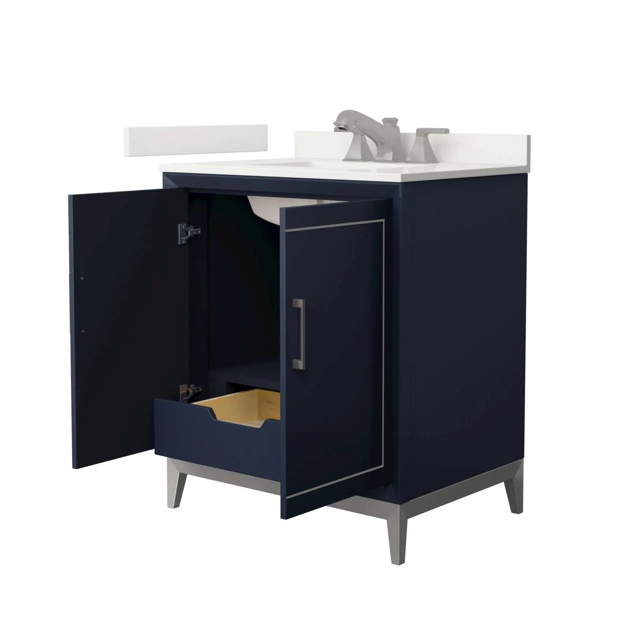 30" Marlena Single Bathroom Vanity in Dark Blue with Brushed Nickel Trim by Wyndham
