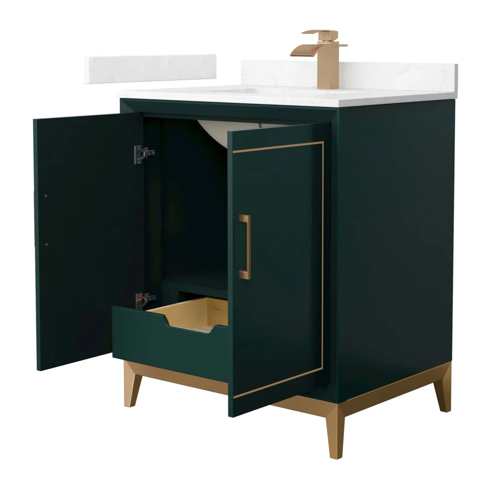 30" Marlena Single Bathroom Vanity in Green with Satin Bronze Trim by Wyndham