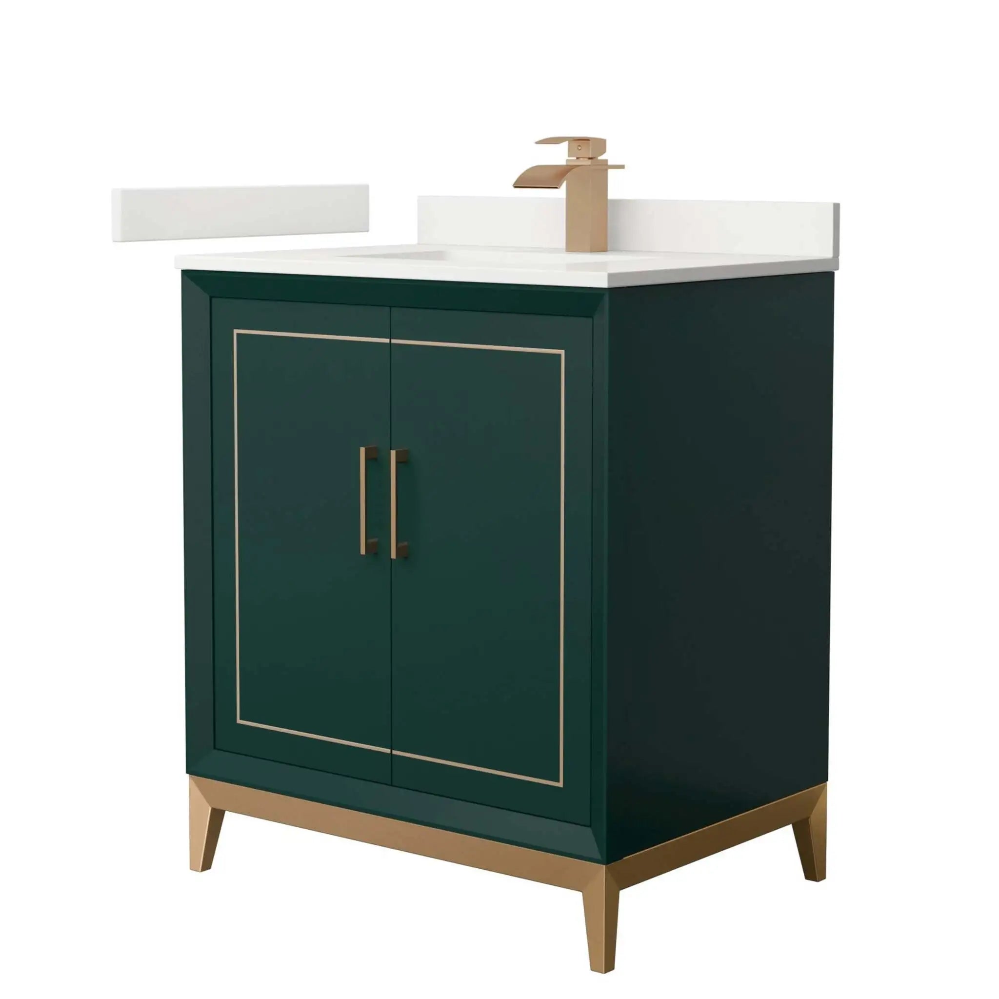 30" Marlena Single Bathroom Vanity in Green with Satin Bronze Trim by Wyndham