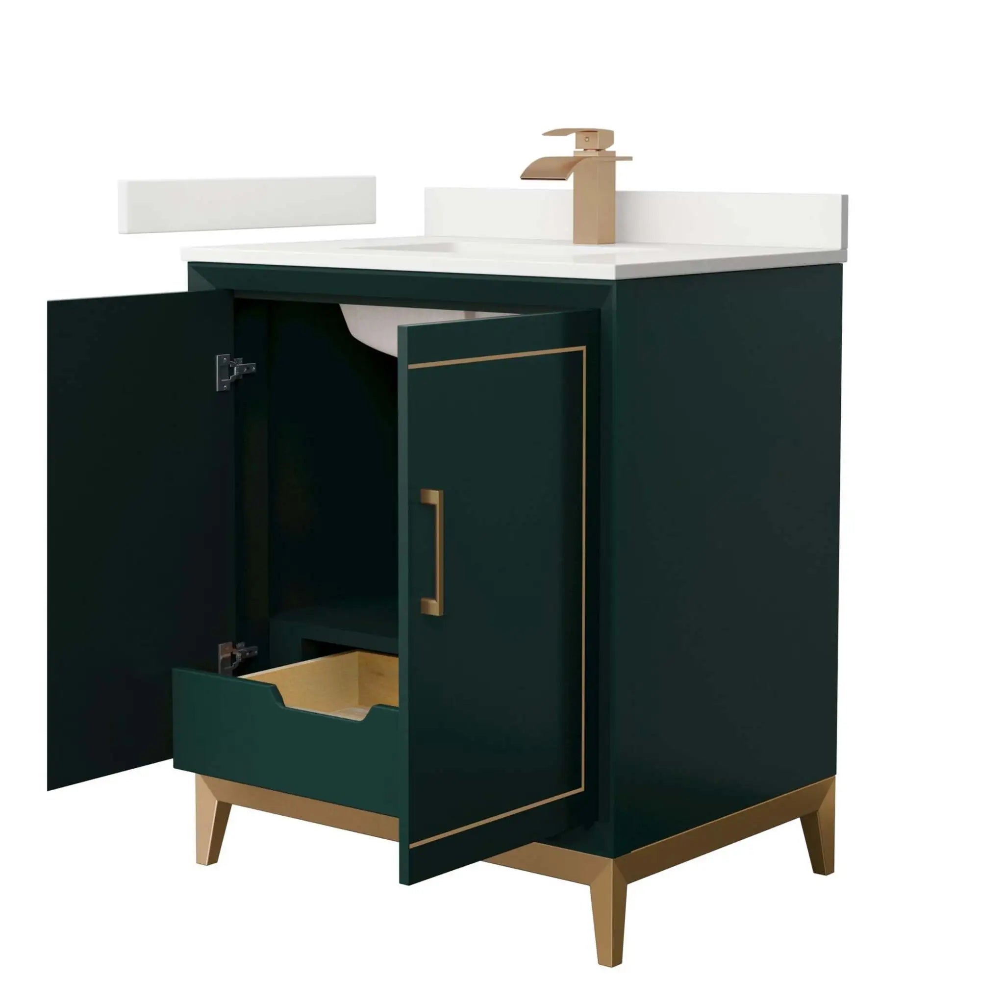 30" Marlena Single Bathroom Vanity in Green with Satin Bronze Trim by Wyndham