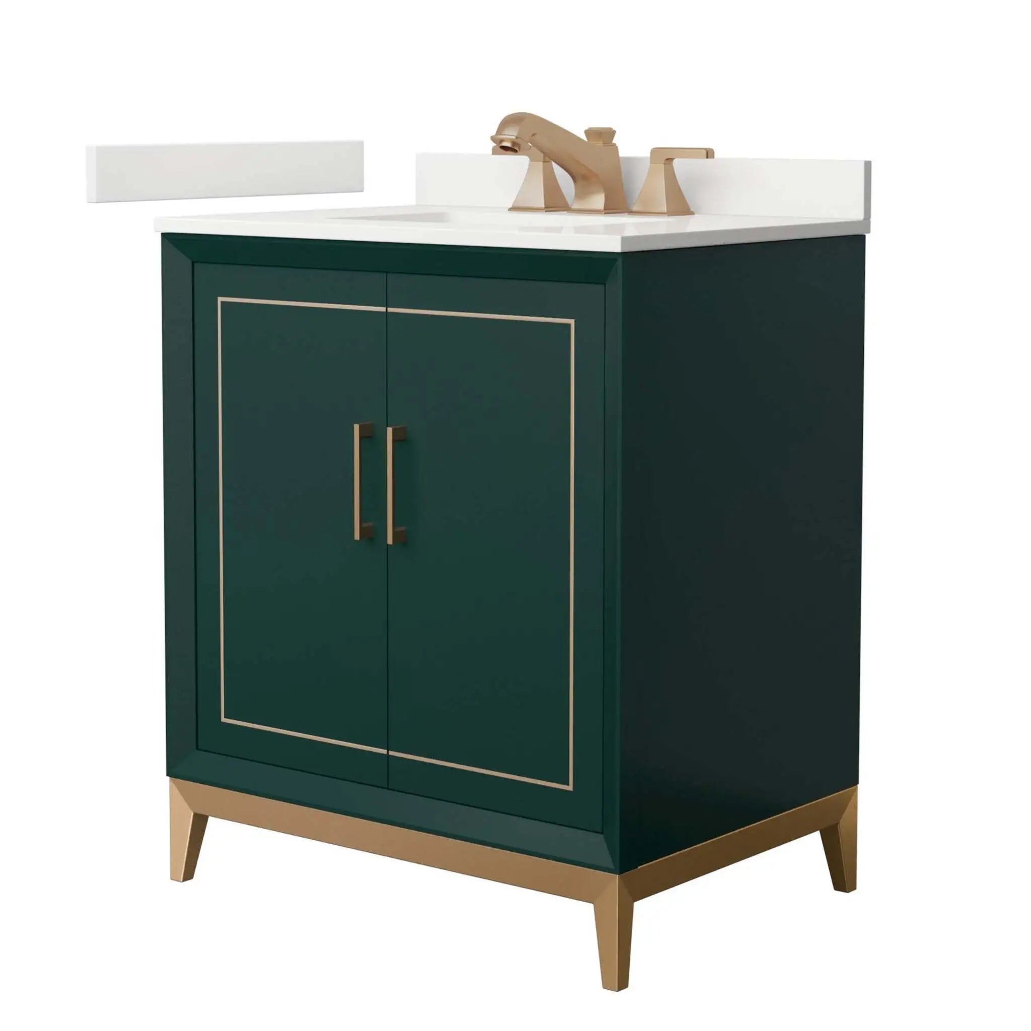 30" Marlena Single Bathroom Vanity in Green with Satin Bronze Trim by Wyndham
