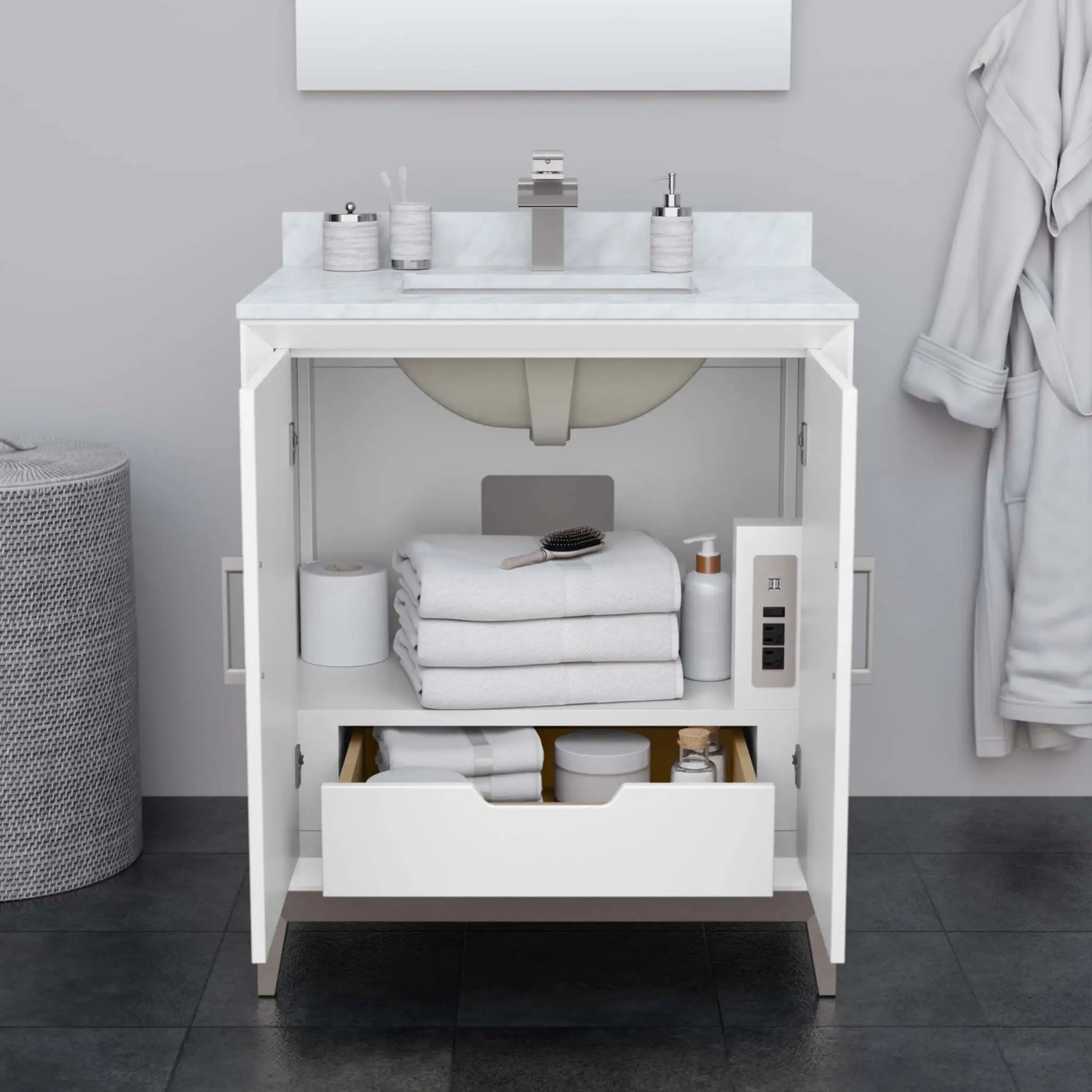 30" Marlena Single Bathroom Vanity in White with Brushed Nickel Trim by Wyndham