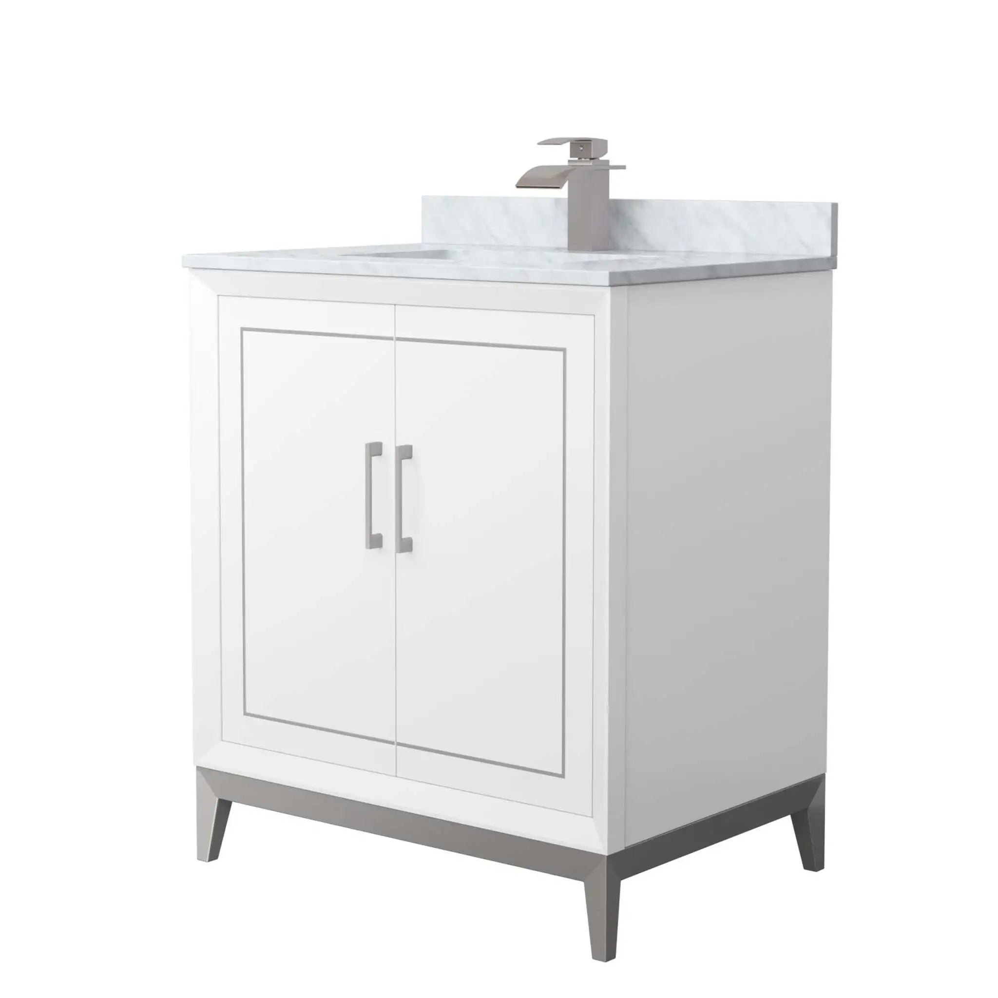 30" Marlena Single Bathroom Vanity in White with Brushed Nickel Trim by Wyndham