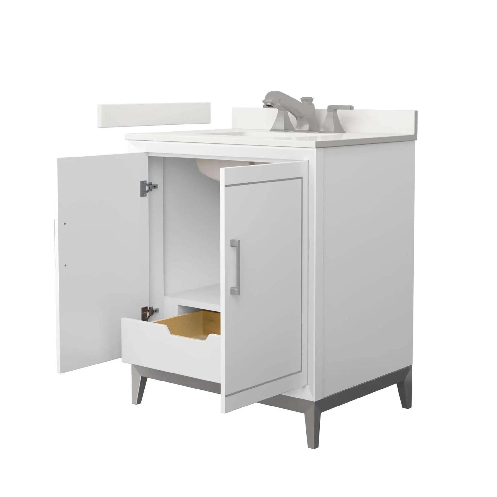 30" Marlena Single Bathroom Vanity in White with Brushed Nickel Trim by Wyndham