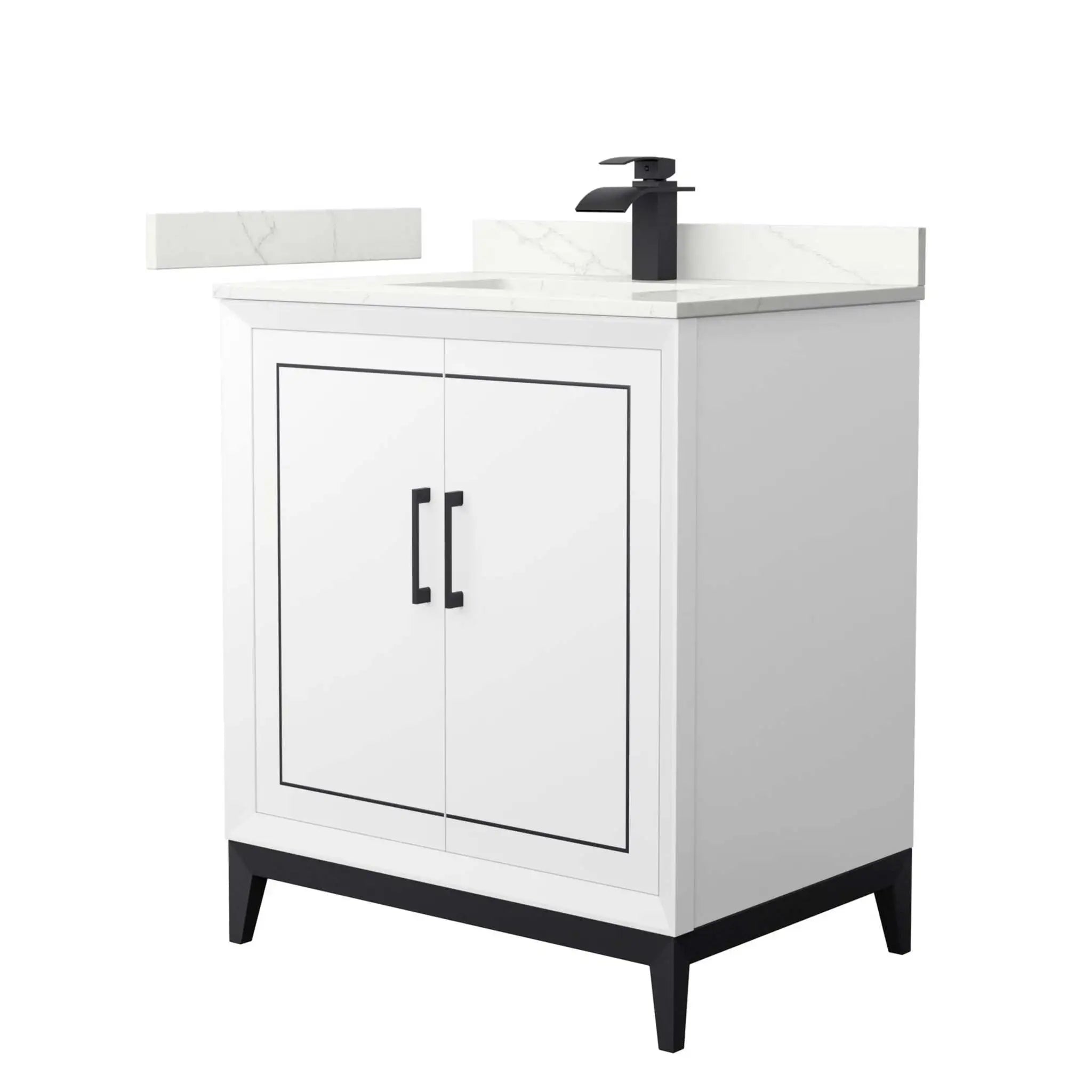 30" Marlena Single Bathroom Vanity in White with Matte Black Trim by Wyndham