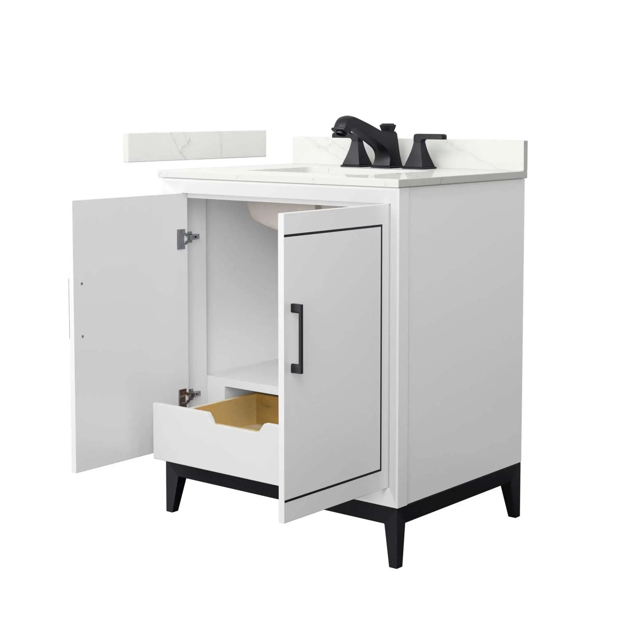 30" Marlena Single Bathroom Vanity in White with Matte Black Trim by Wyndham