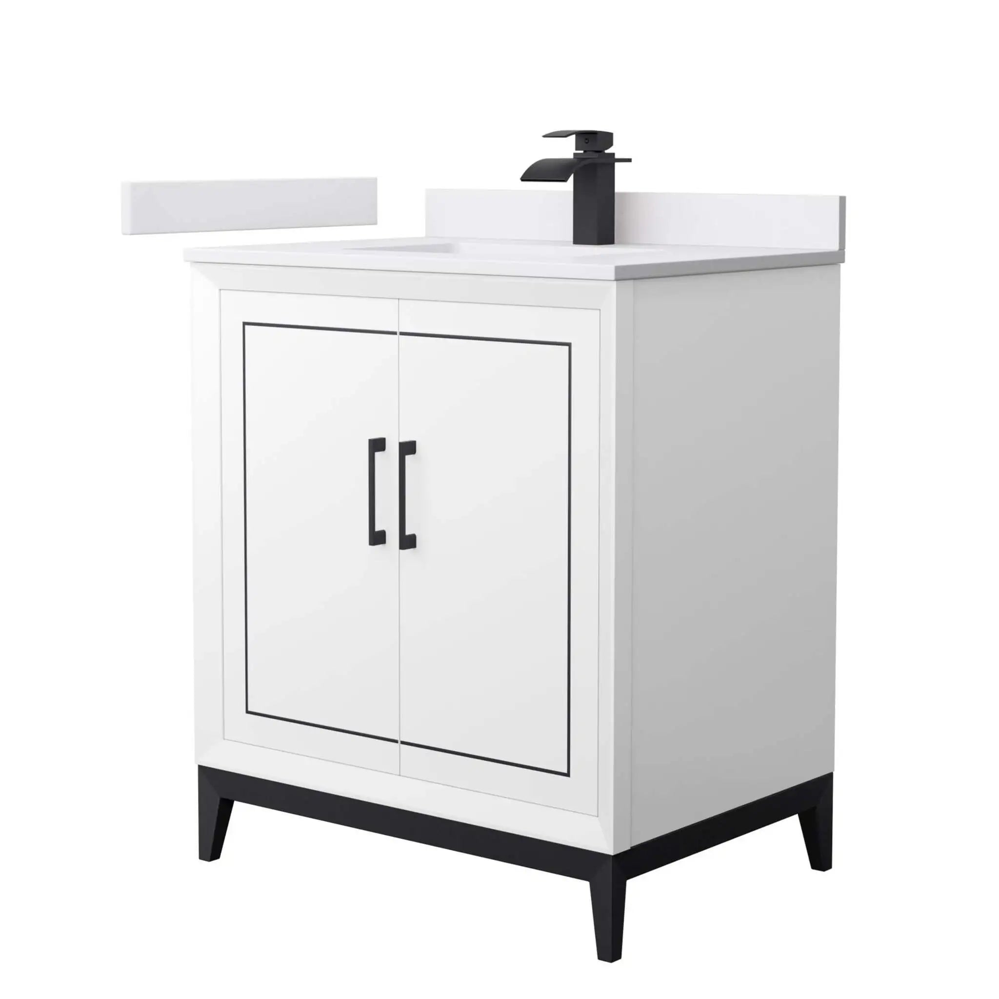 30" Marlena Single Bathroom Vanity in White with Matte Black Trim by Wyndham