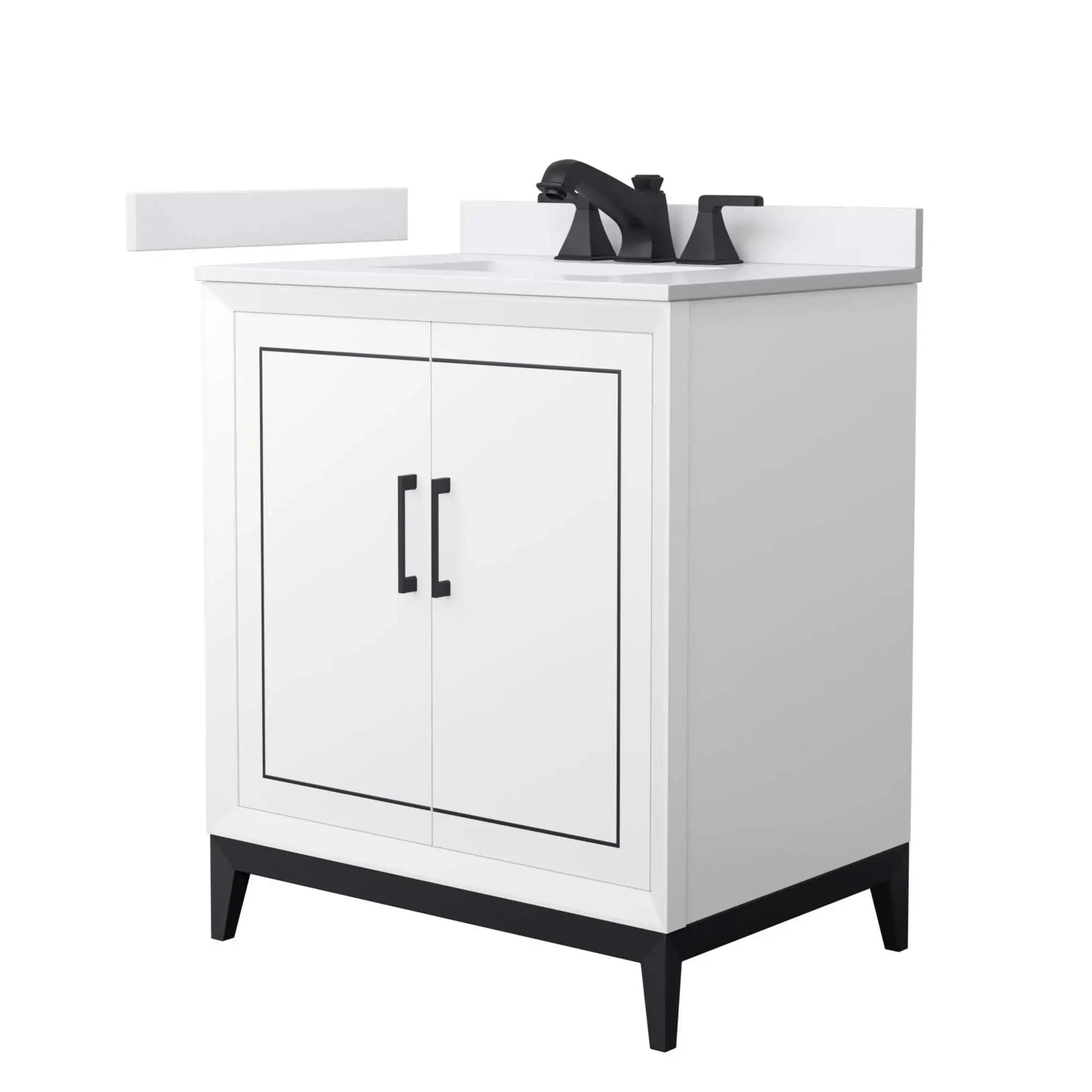 30" Marlena Single Bathroom Vanity in White with Matte Black Trim by Wyndham