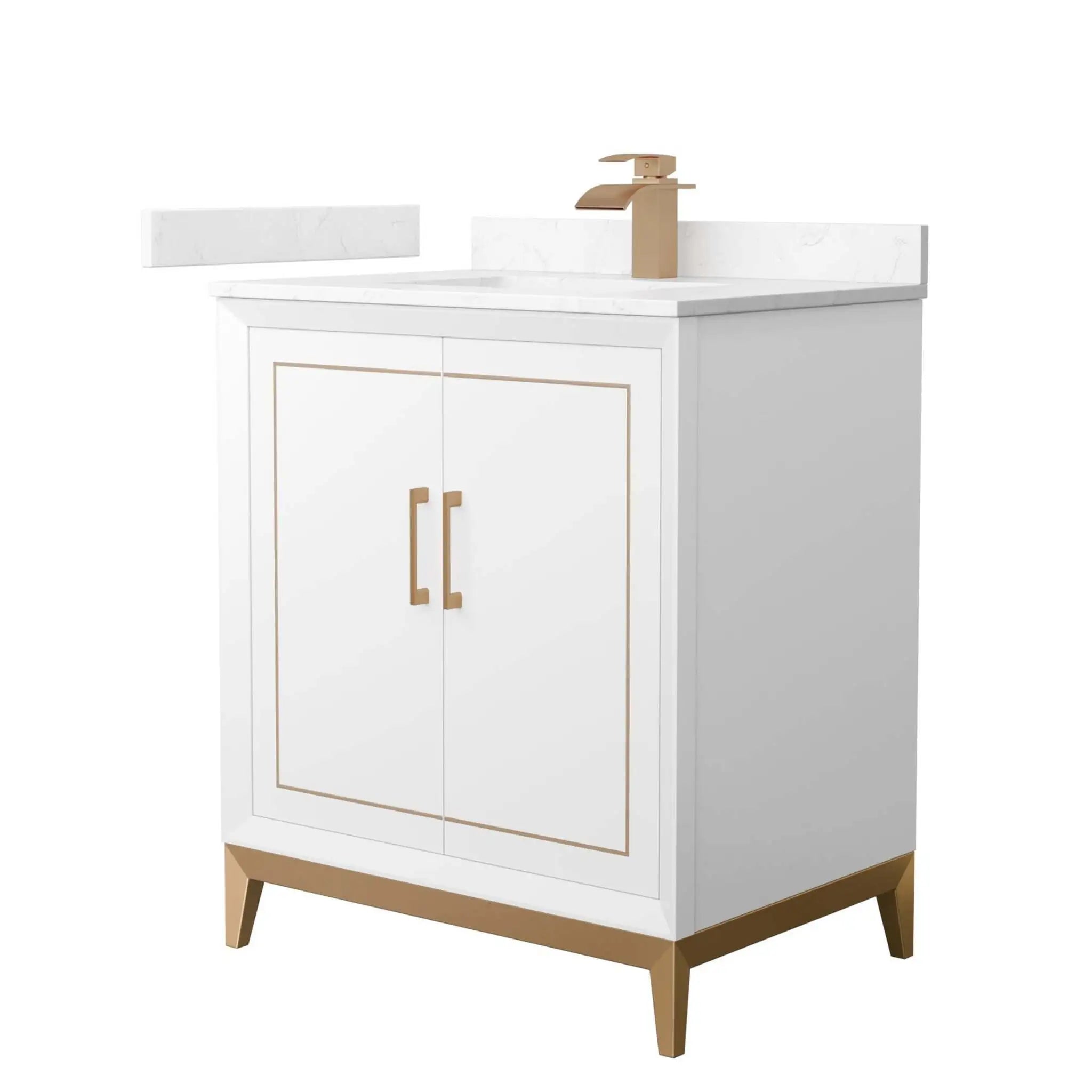 30" Marlena Single Bathroom Vanity in White with Satin Bronze Trim by Wyndham