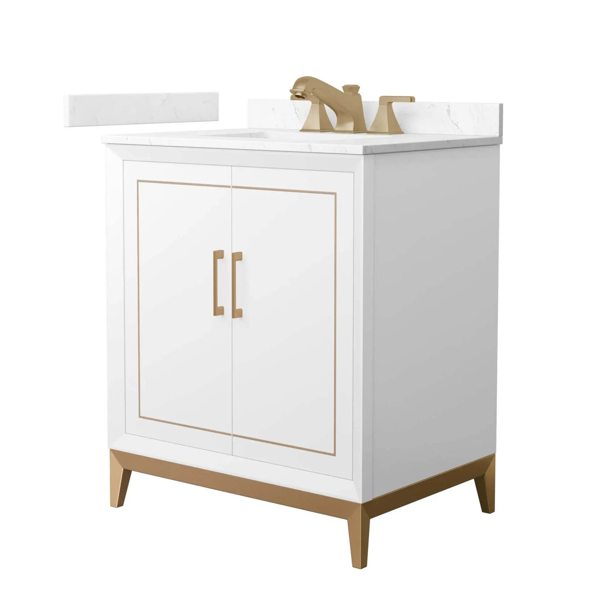 30" Marlena Single Bathroom Vanity in White with Satin Bronze Trim by Wyndham