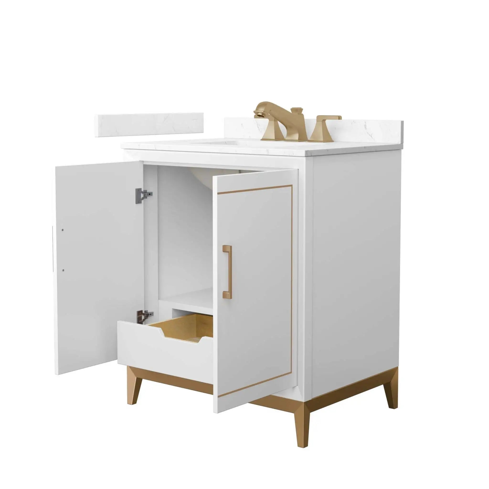 30" Marlena Single Bathroom Vanity in White with Satin Bronze Trim by Wyndham