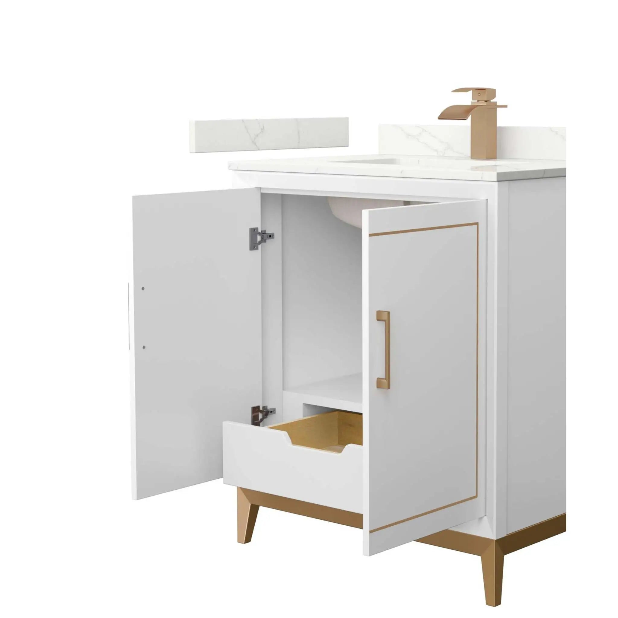 30" Marlena Single Bathroom Vanity in White with Satin Bronze Trim by Wyndham