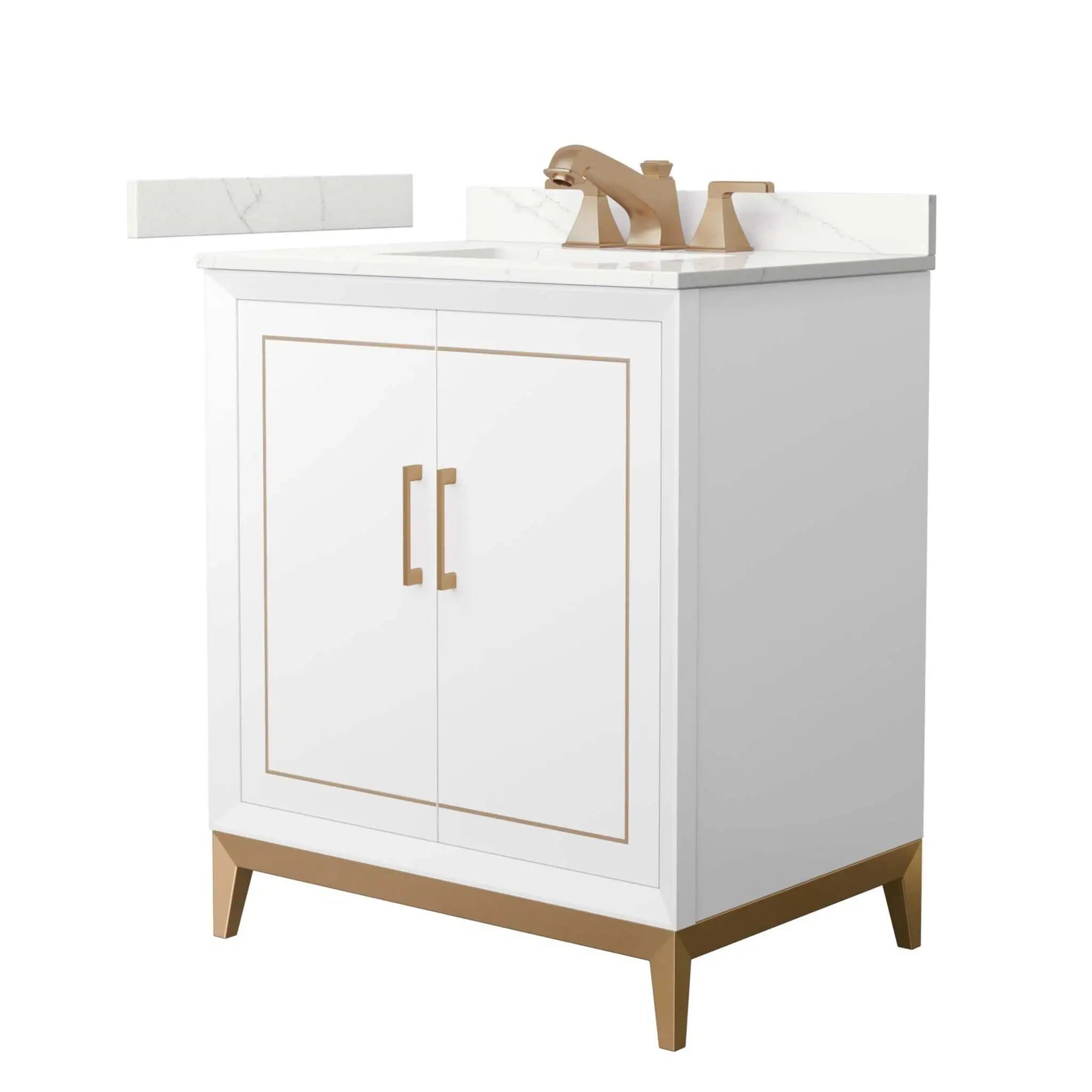 30" Marlena Single Bathroom Vanity in White with Satin Bronze Trim by Wyndham