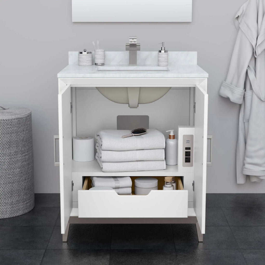 30" Marlena Single Bathroom Vanity in White with Satin Bronze Trim by Wyndham
