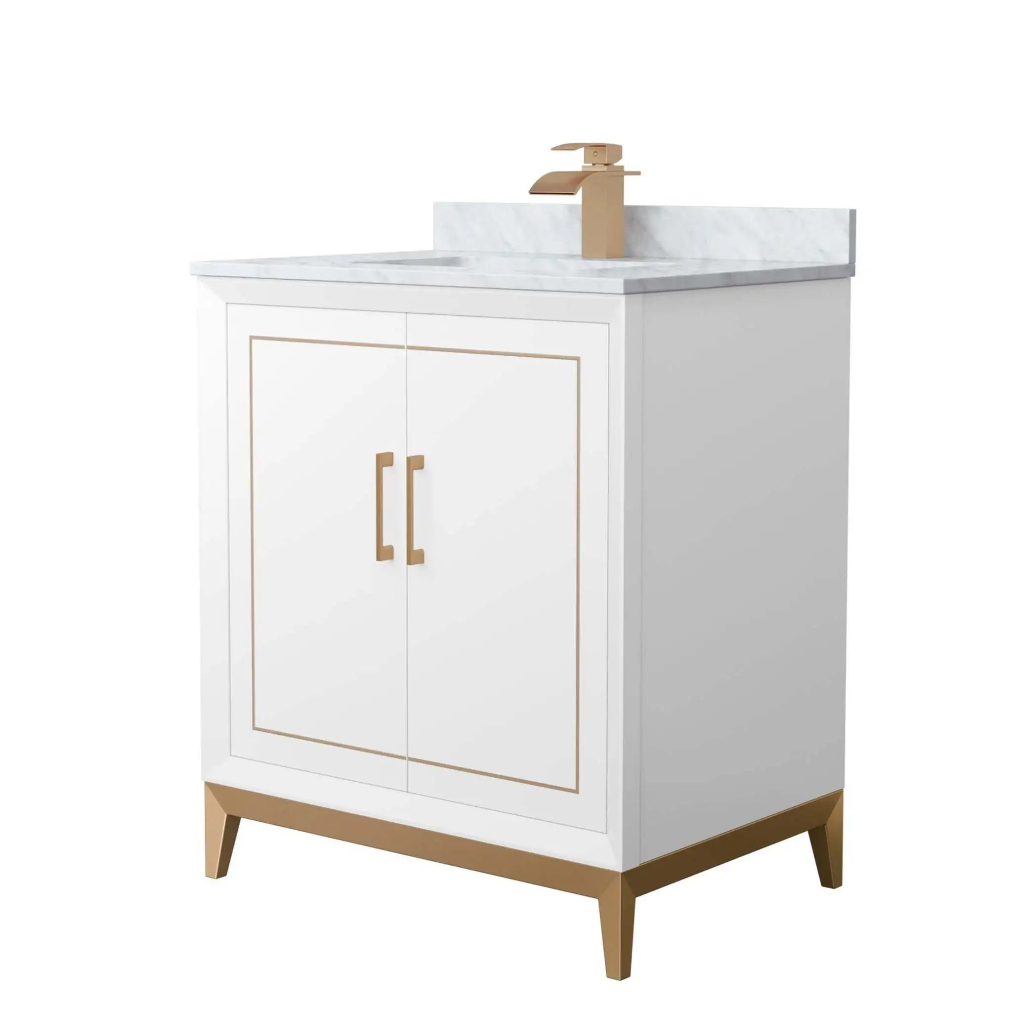 30" Marlena Single Bathroom Vanity in White with Satin Bronze Trim by Wyndham