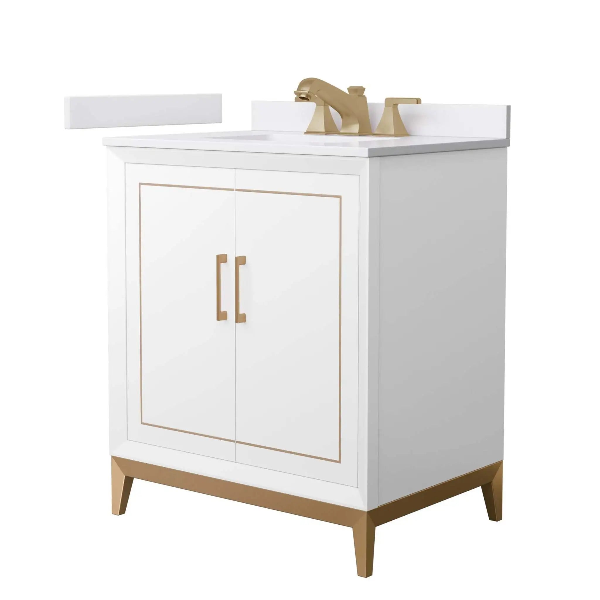 30" Marlena Single Bathroom Vanity in White with Satin Bronze Trim by Wyndham