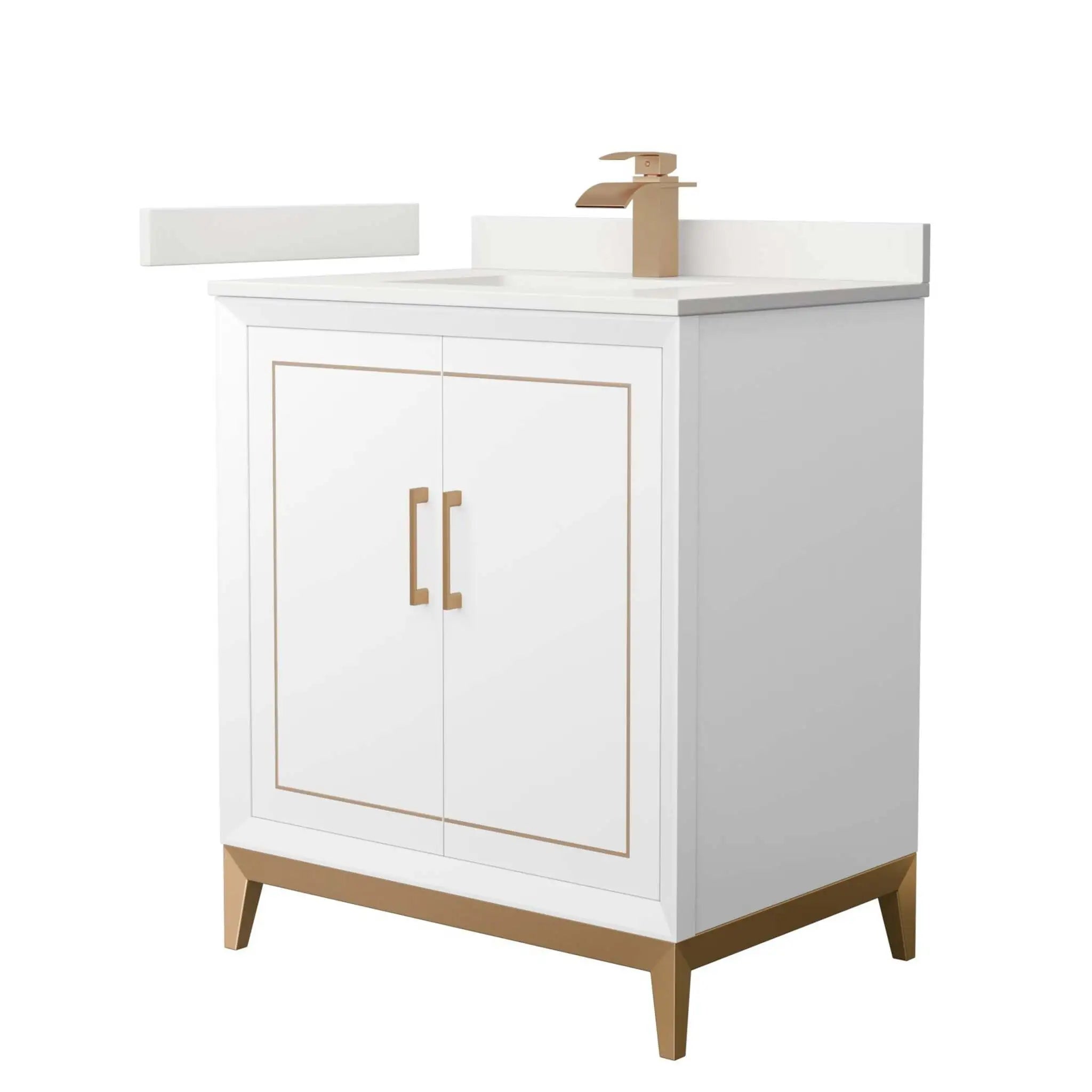 30" Marlena Single Bathroom Vanity in White with Satin Bronze Trim by Wyndham