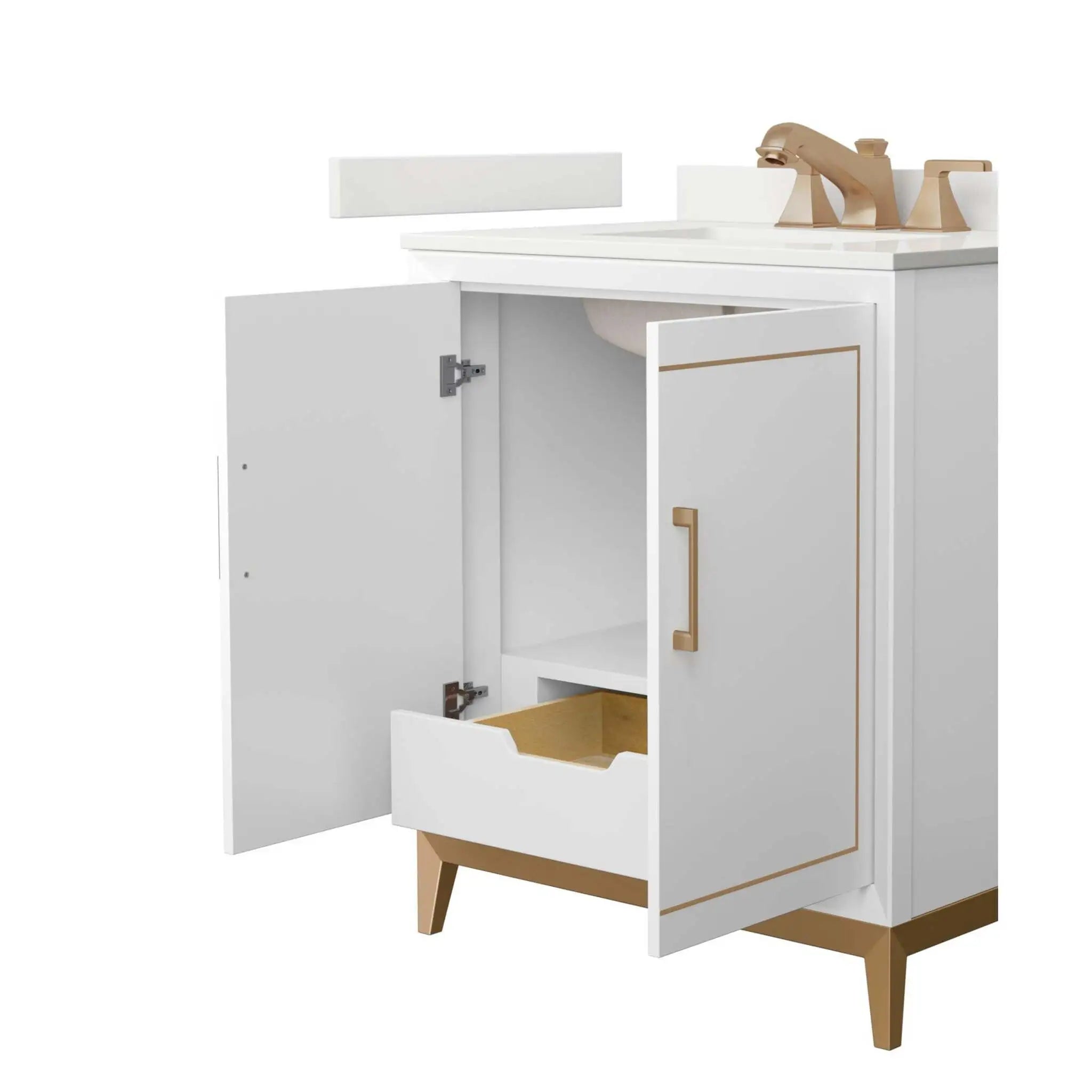 30" Marlena Single Bathroom Vanity in White with Satin Bronze Trim by Wyndham