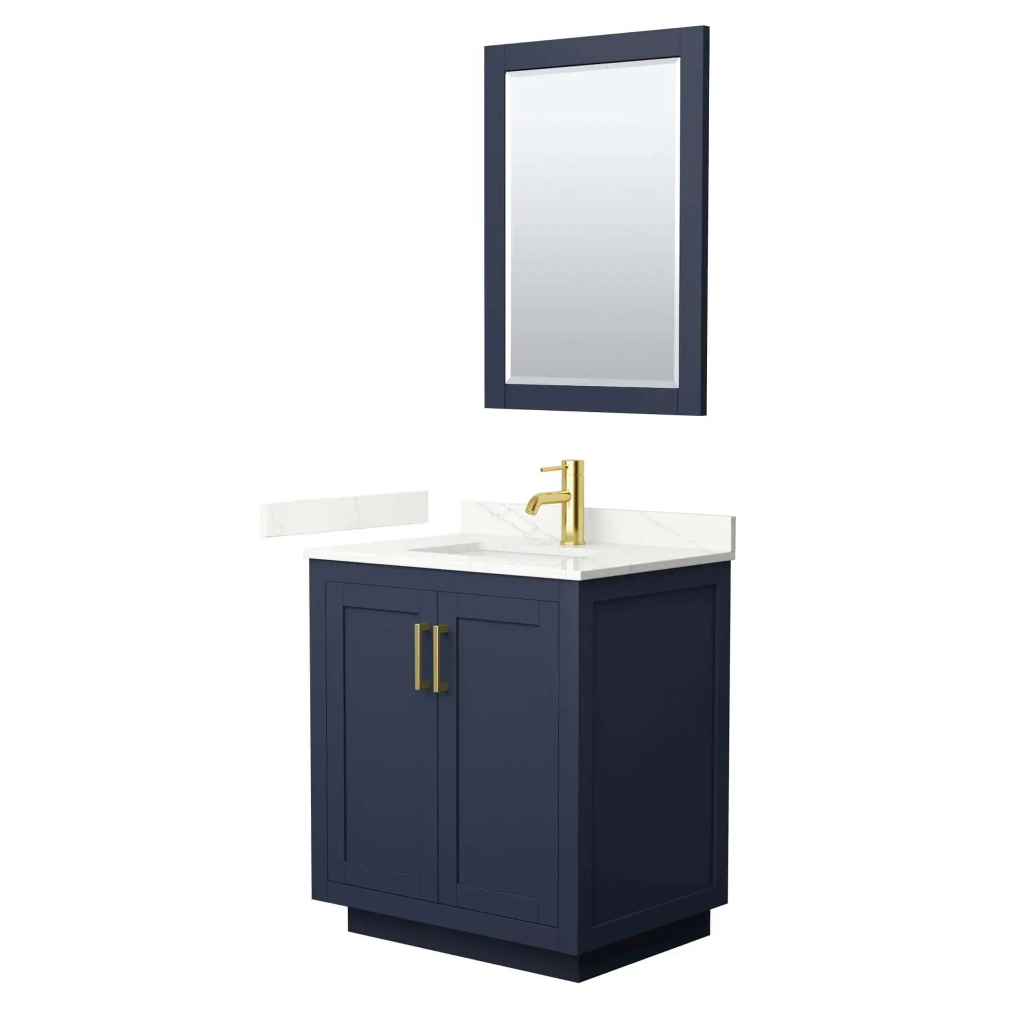 30" Miranda Single Bathroom Vanity in Dark Blue with Brushed Gold Trim & 24" Mirror by Wyndham