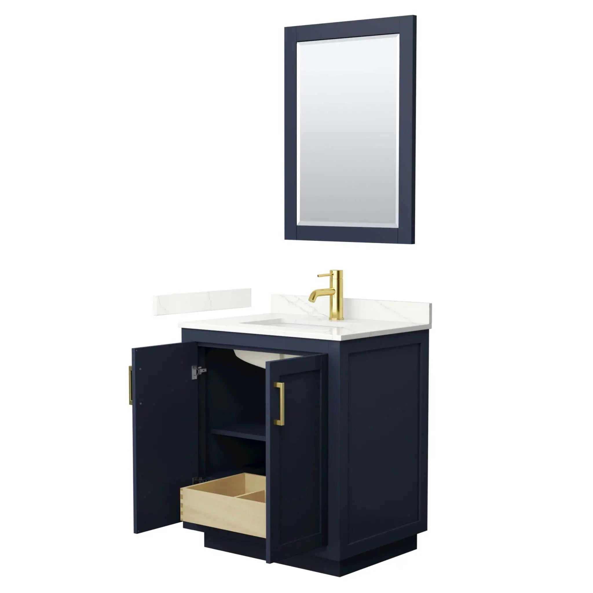 30" Miranda Single Bathroom Vanity in Dark Blue with Brushed Gold Trim & 24" Mirror by Wyndham