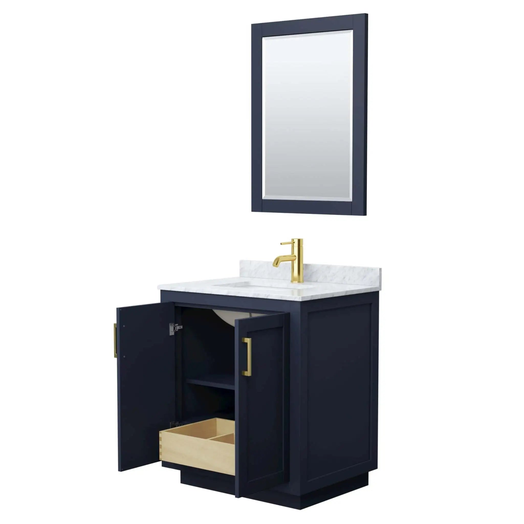 30" Miranda Single Bathroom Vanity in Dark Blue with Brushed Gold Trim & 24" Mirror by Wyndham