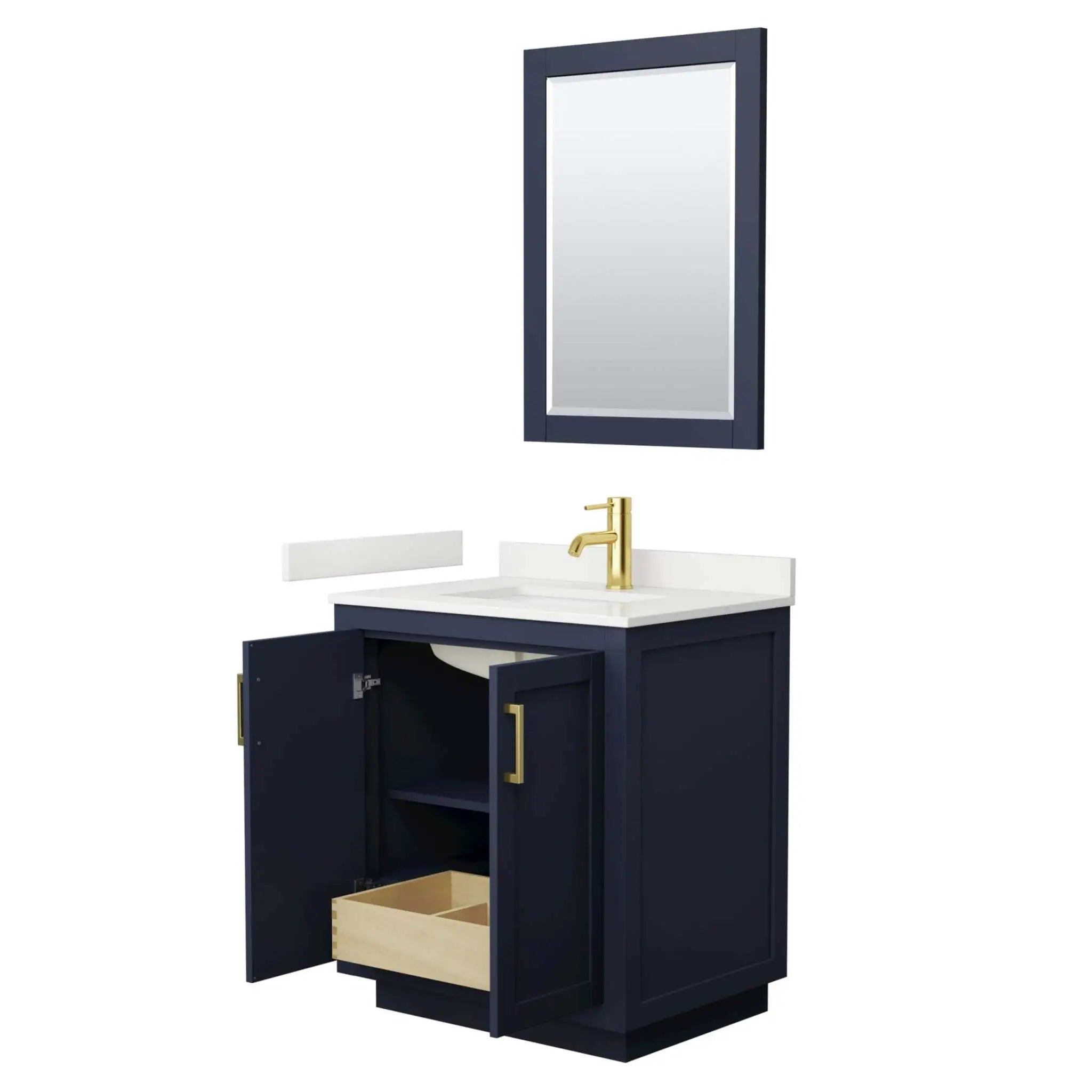 30" Miranda Single Bathroom Vanity in Dark Blue with Brushed Gold Trim & 24" Mirror by Wyndham
