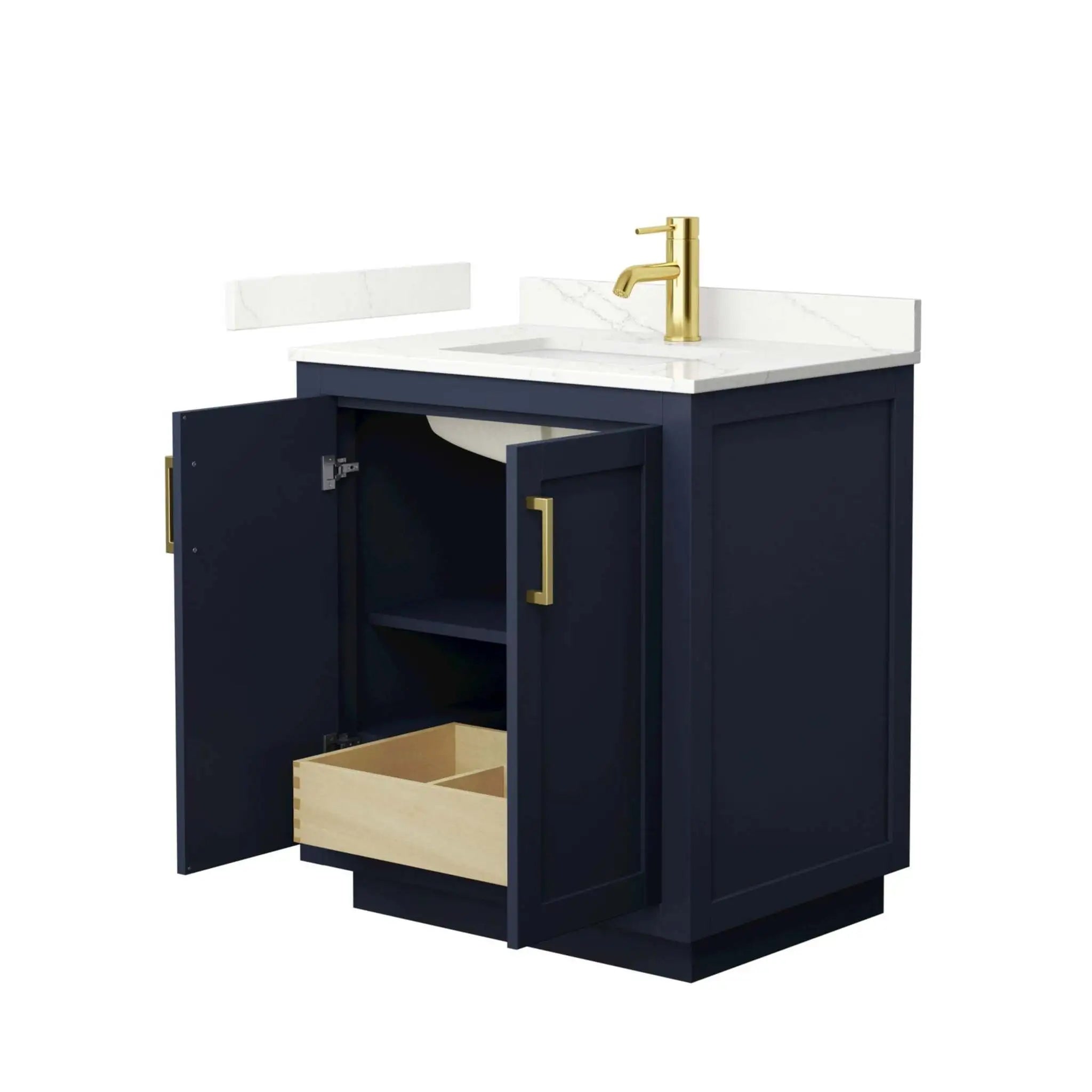 30" Miranda Single Bathroom Vanity in Dark Blue with Brushed Gold Trim by Wyndham