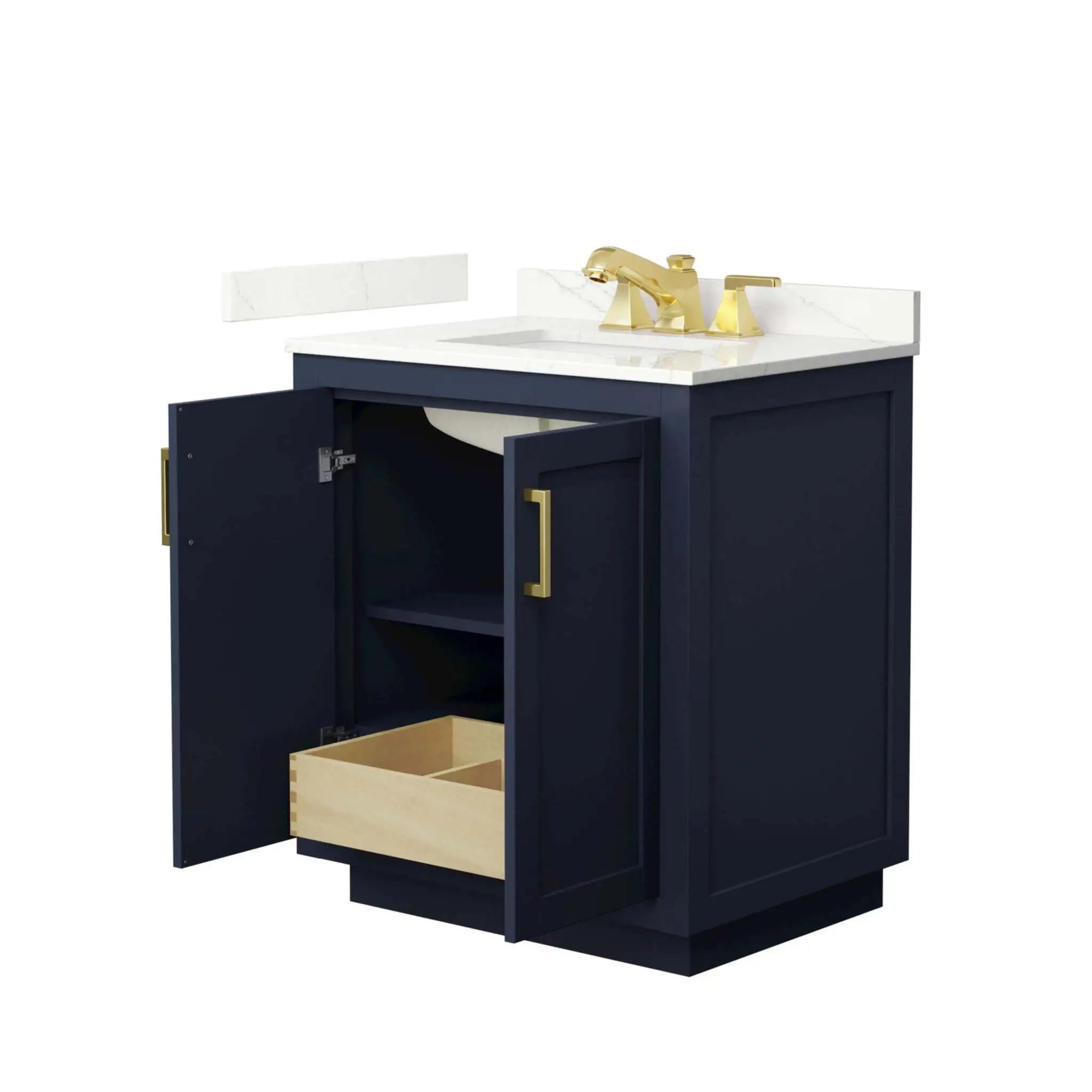 30" Miranda Single Bathroom Vanity in Dark Blue with Brushed Gold Trim by Wyndham