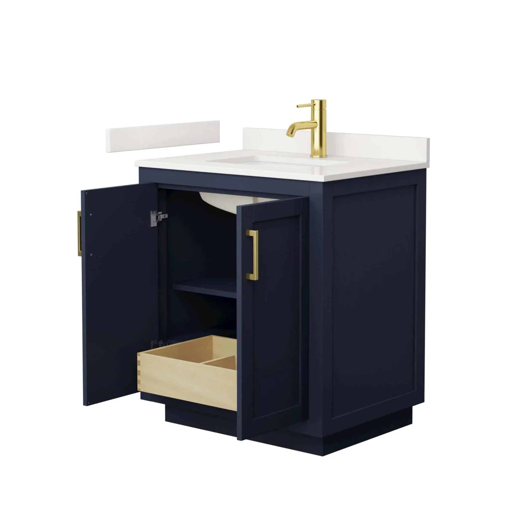 30" Miranda Single Bathroom Vanity in Dark Blue with Brushed Gold Trim by Wyndham