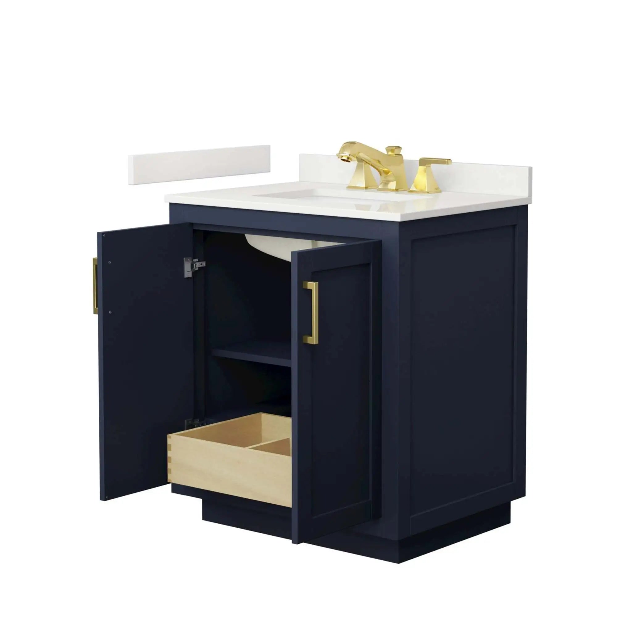 30" Miranda Single Bathroom Vanity in Dark Blue with Brushed Gold Trim by Wyndham